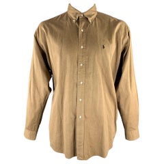 RALPH LAUREN Camicia a maniche lunghe in cotone tan taglia XL