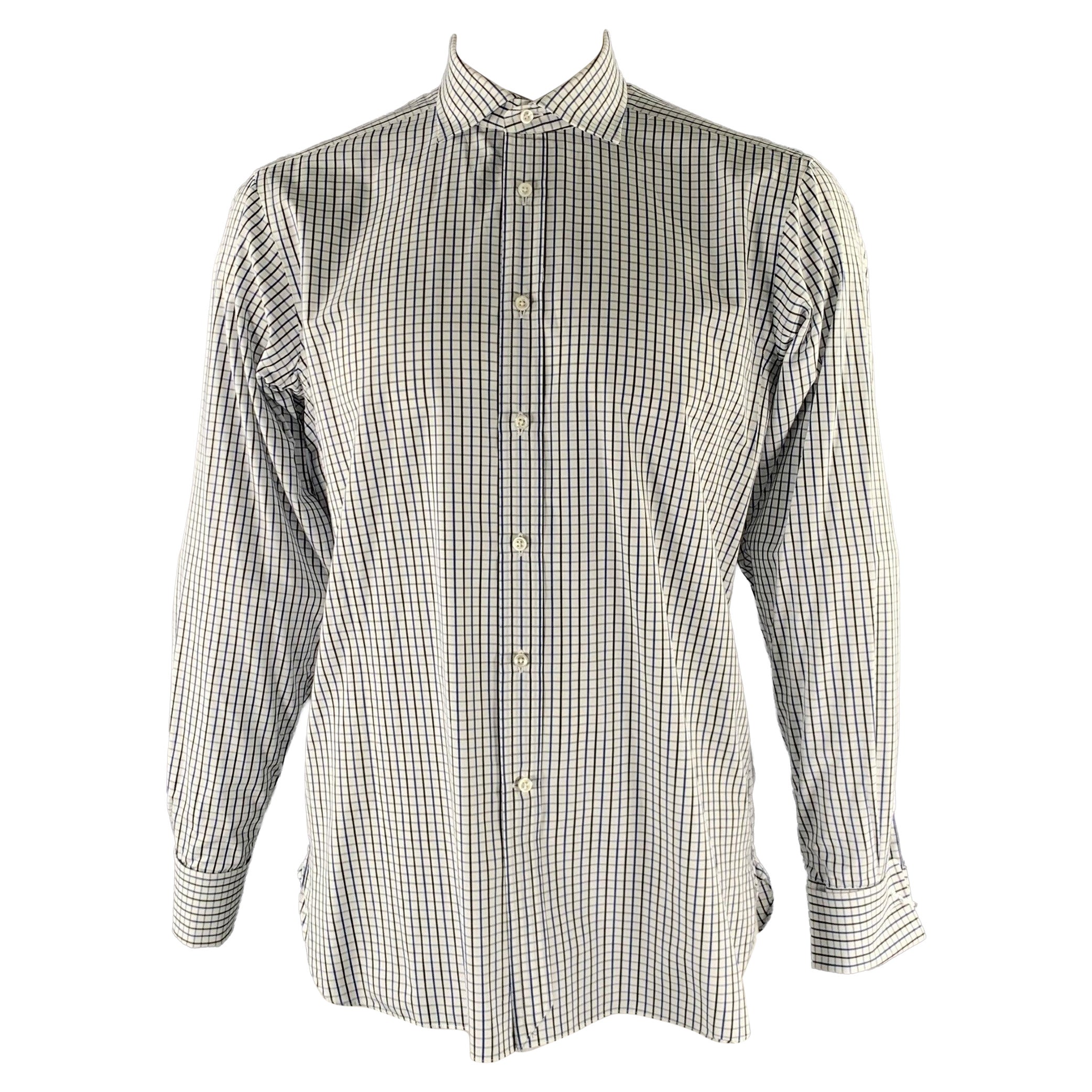 RALPH LAUREN Camicia a maniche lunghe in cotone a quadri bianchi, neri e blu taglia XL