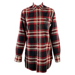 RALPH LAUREN Size XS Black Red White Cotton Plaid One Pocket Shirt