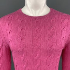 RALPH LAUREN Size XS Pink Cable Knit Cashmere Crew-Neck Pullover