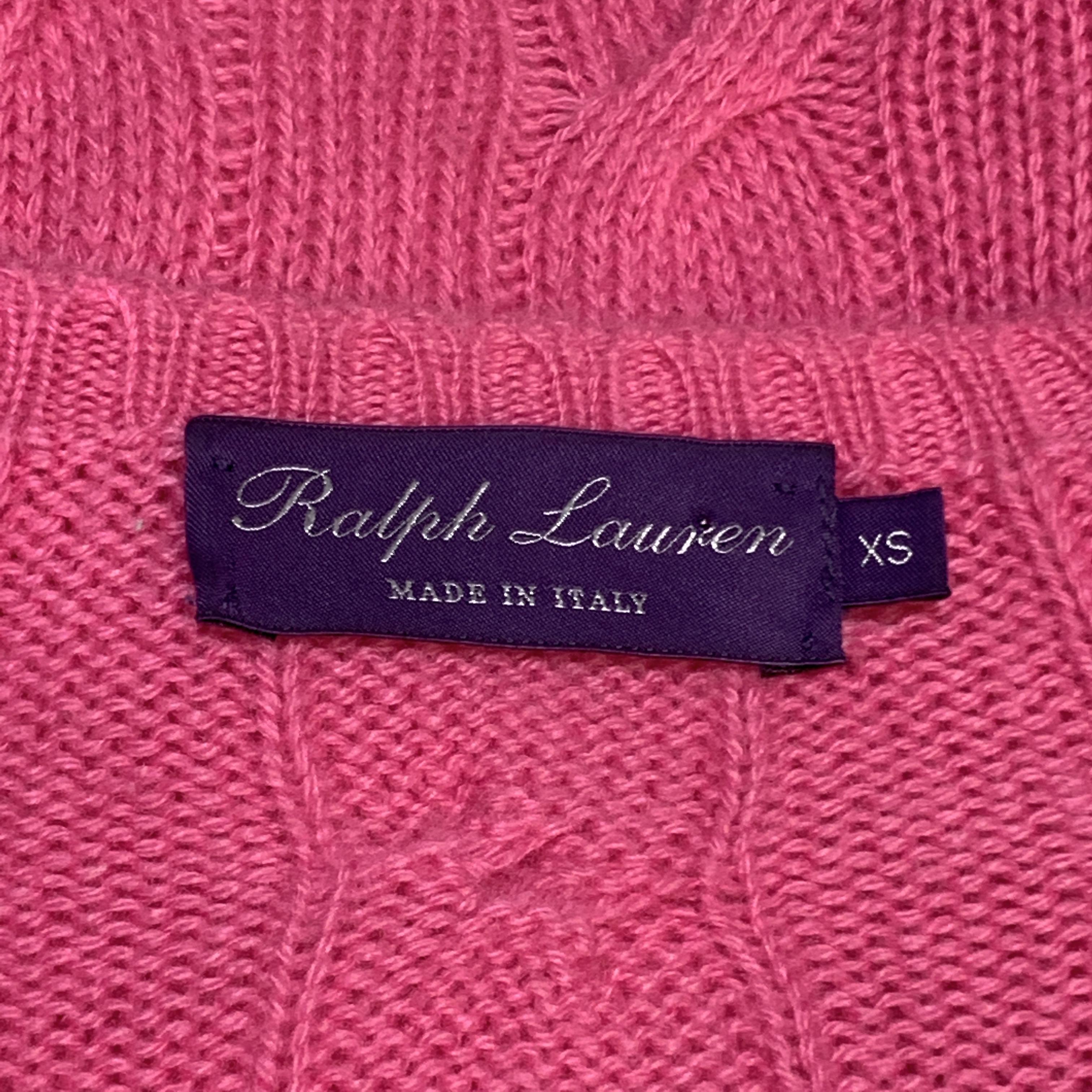 RALPH LAUREN Size XS Pink Cable Knit Cashmere Crew-Neck Pullover 1