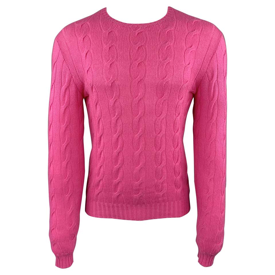 Ralph Lauren Vintage Pink Wool Cardigan Knit Sweater Made in Italy For ...