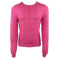 RALPH LAUREN Size XS Pink Cable Knit Cashmere Crew-Neck Pullover