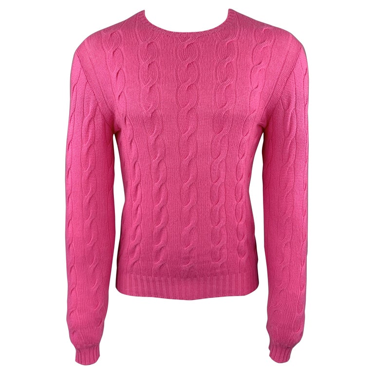 RALPH LAUREN Size XS Pink Cable Knit Cashmere Crew-Neck Pullover at ...