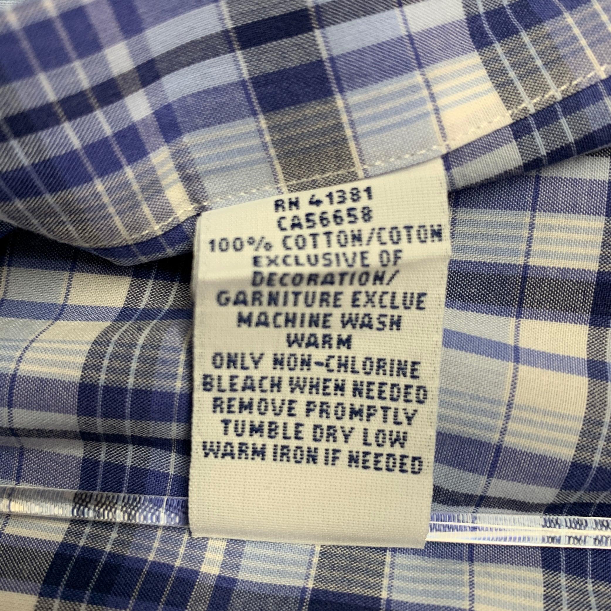 RALPH LAUREN Size XXL Blue Grey Plaid Cotton Button Down Long Sleeve Shirt For Sale 1