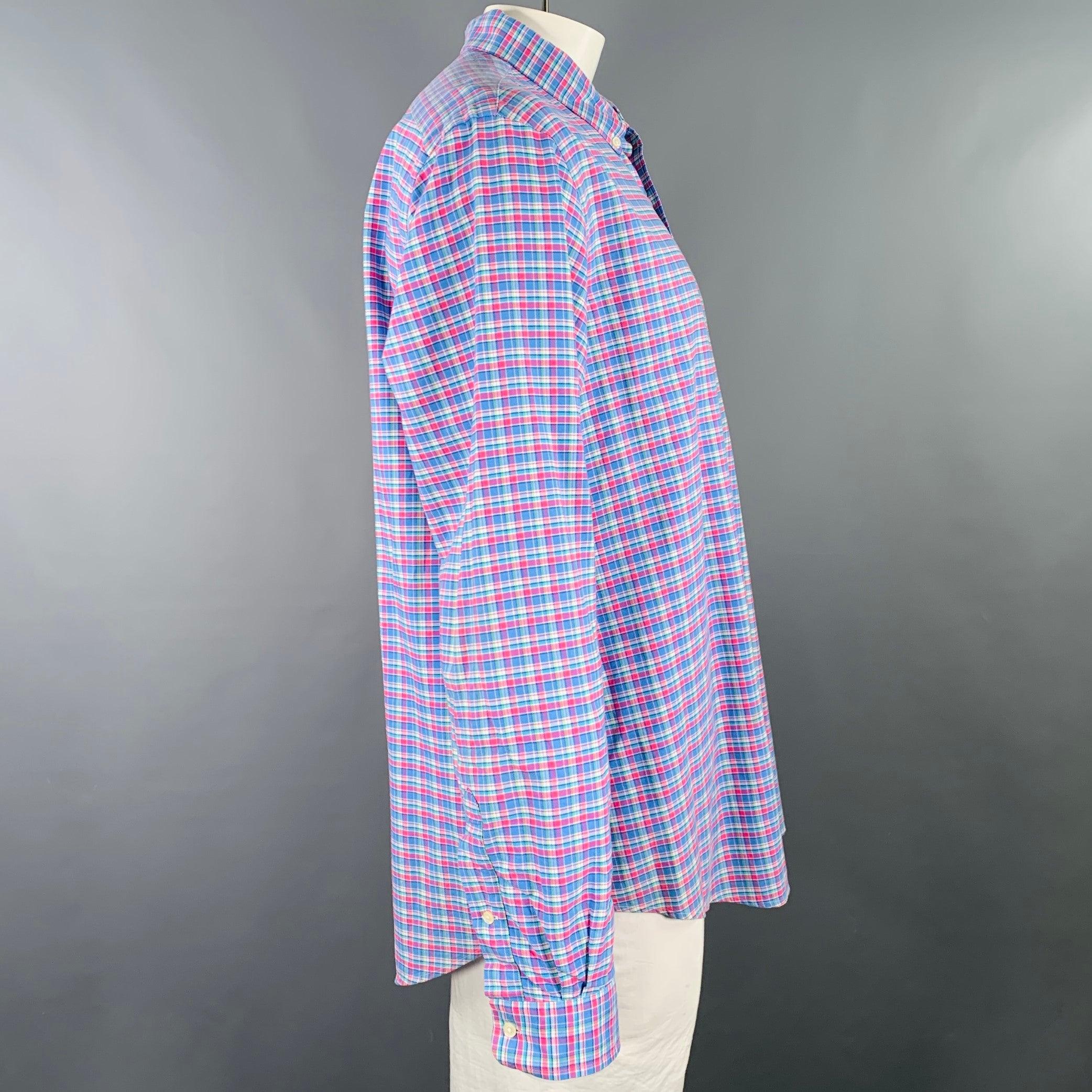 Ralph Lauren Taglia XXL Blu Rosa Plaid Cotone Button Down Camicia a Manica Lunga In condizioni buone in vendita a San Francisco, CA