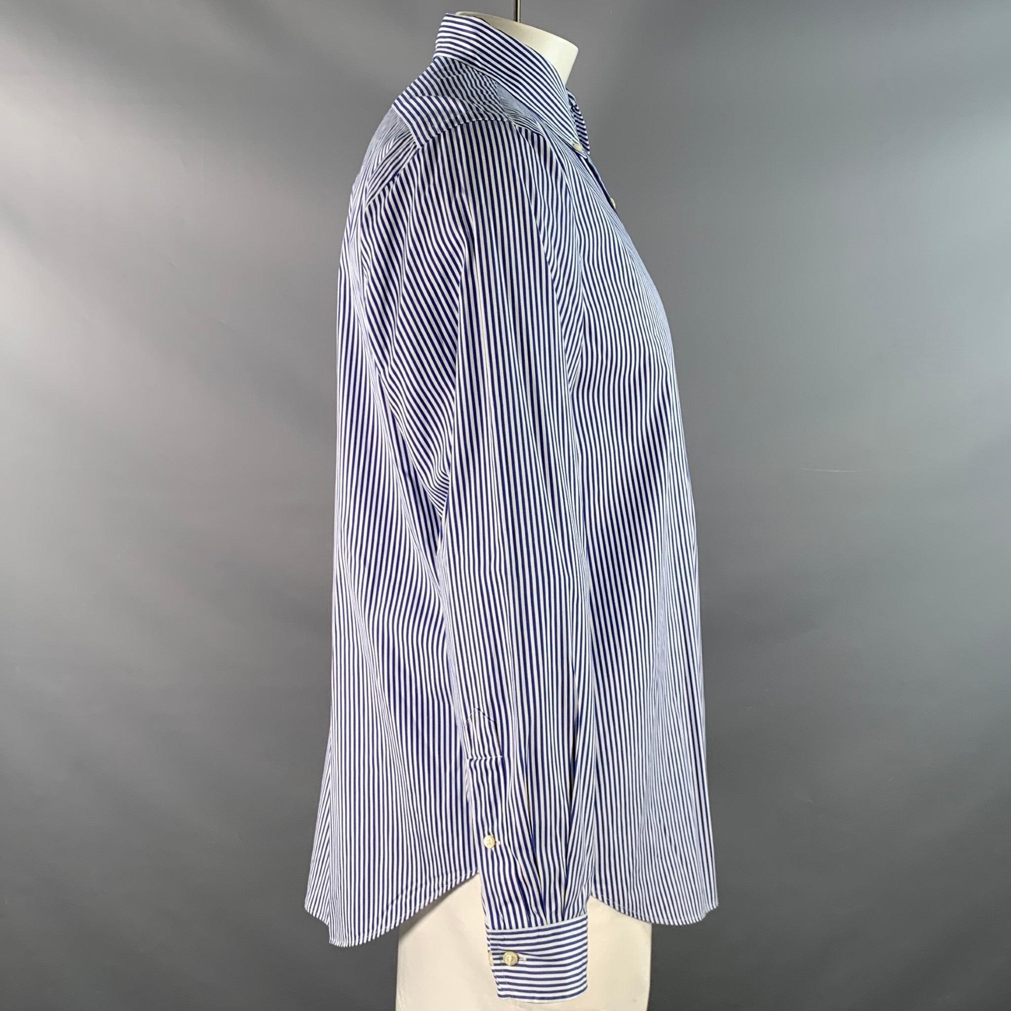 Grigio RALPH LAUREN - Camicia a maniche lunghe in cotone a righe bianche e marine taglia XXL in vendita