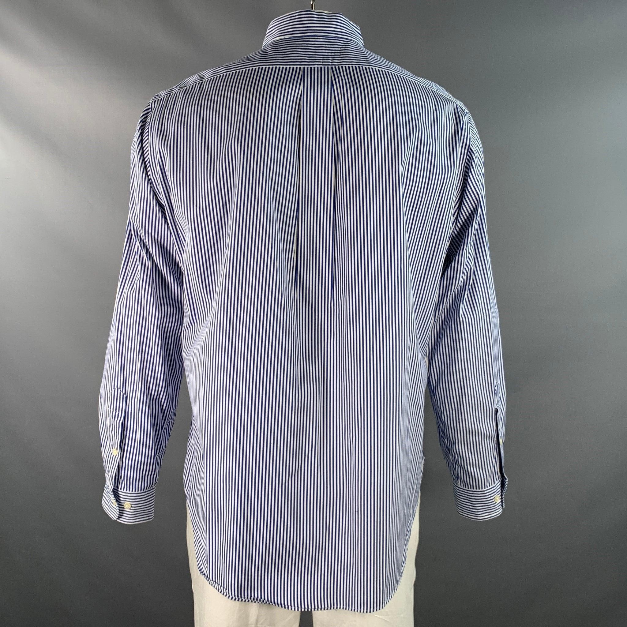 RALPH LAUREN - Camicia a maniche lunghe in cotone a righe bianche e marine taglia XXL In condizioni ottime in vendita a San Francisco, CA