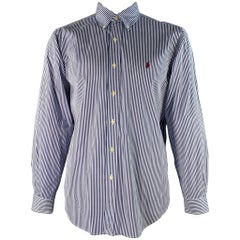 RALPH LAUREN - Camicia a maniche lunghe in cotone a righe bianche e marine taglia XXL