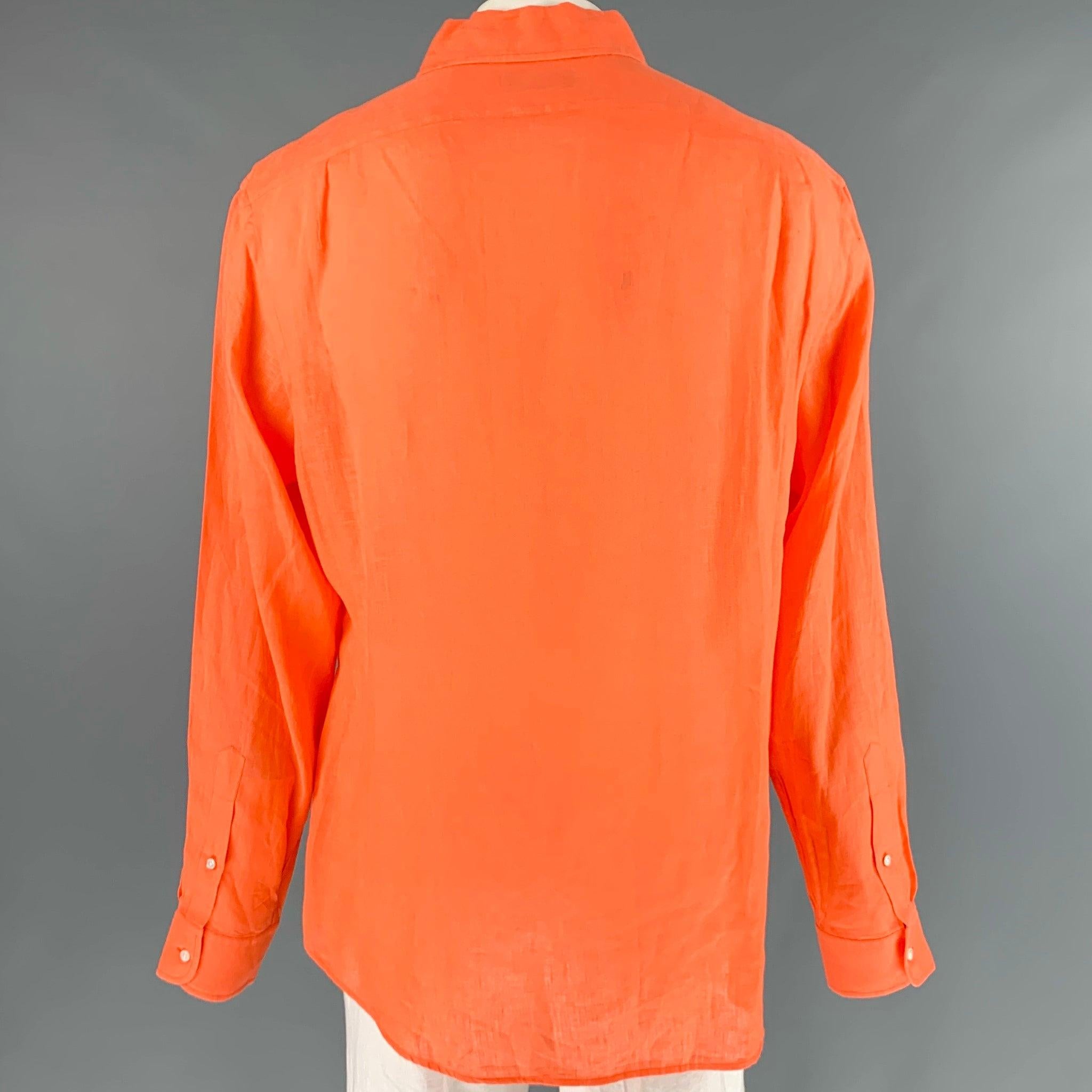 RALPH LAUREN Size XXL Orange Linen Spread Collar Long Sleeve Shirt In Excellent Condition For Sale In San Francisco, CA