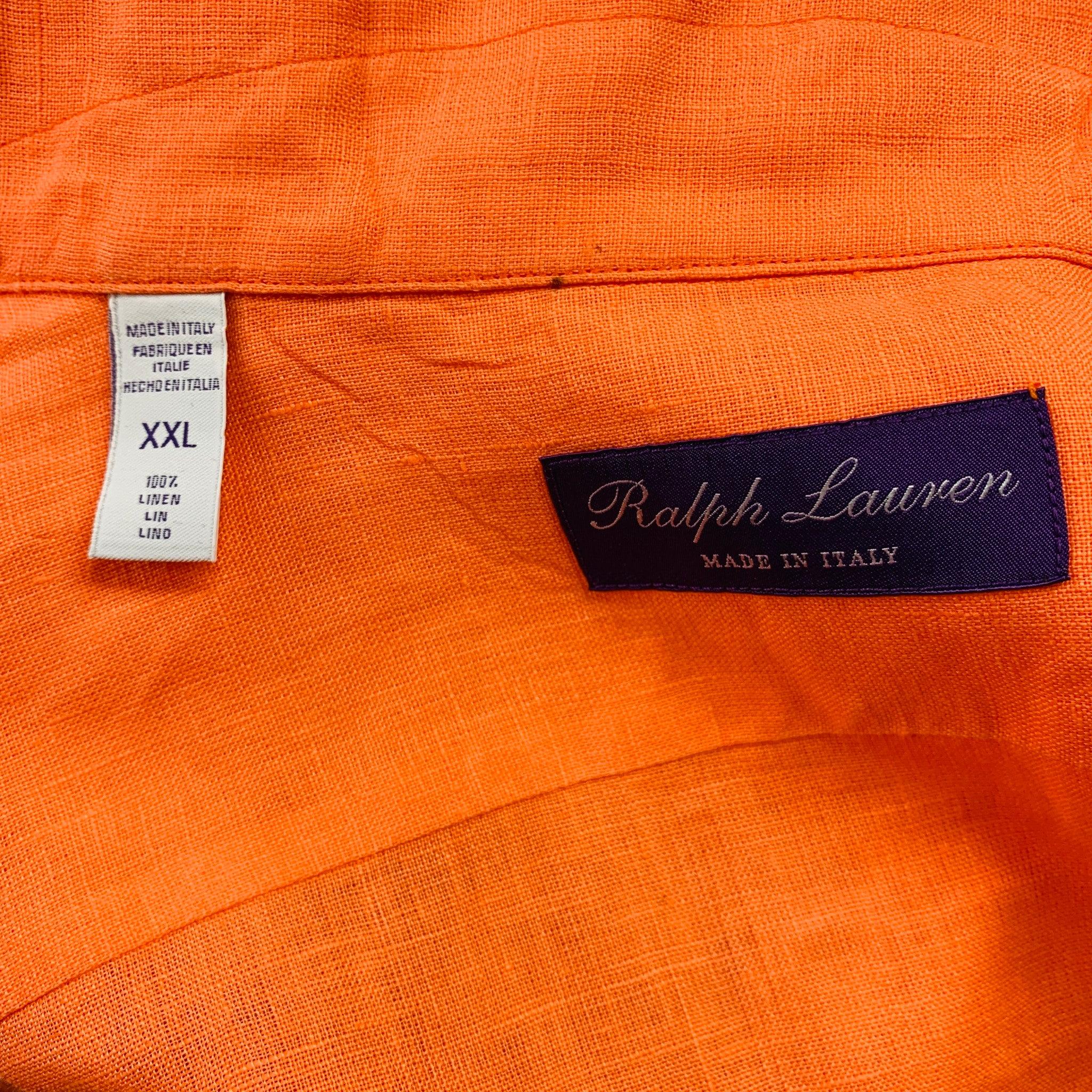 Men's RALPH LAUREN Size XXL Orange Linen Spread Collar Long Sleeve Shirt For Sale