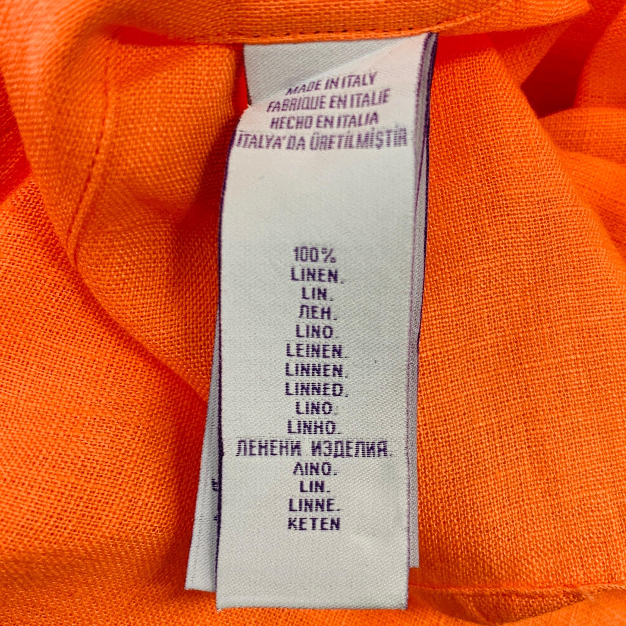 RALPH LAUREN Size XXL Orange Linen Spread Collar Long Sleeve Shirt For Sale 1