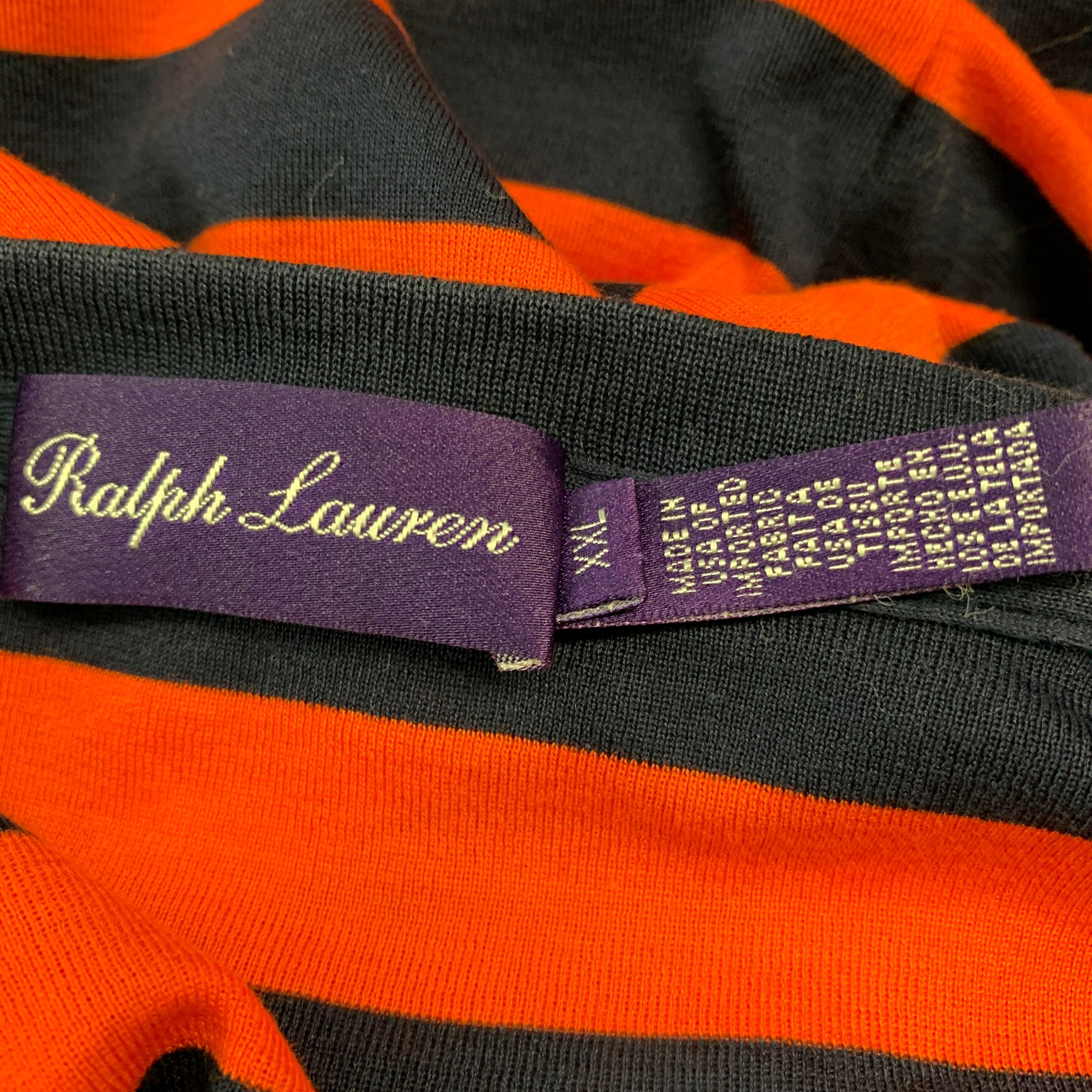 Men's RALPH LAUREN Size XXL Orange Navy Stripe Cotton Crew-Neck T-shirt For Sale