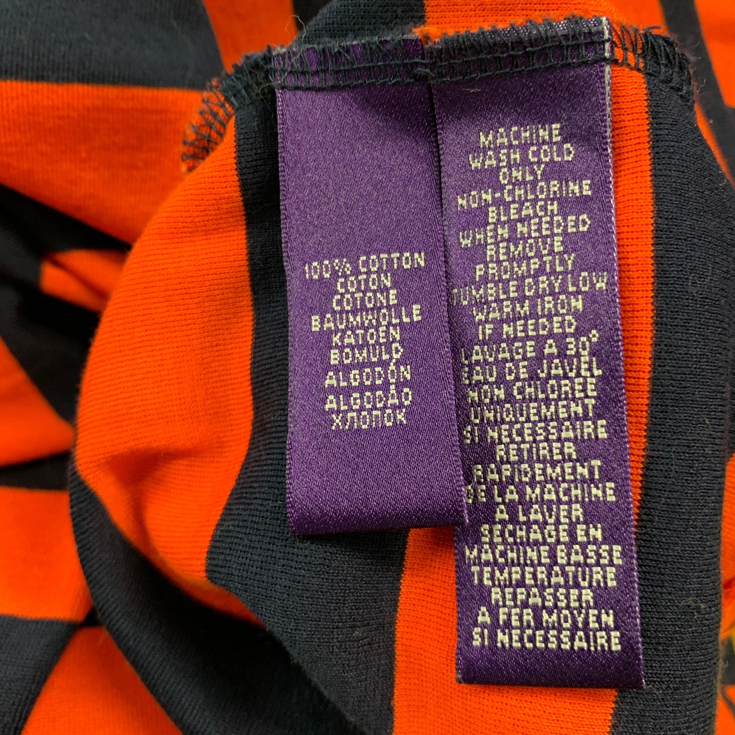 RALPH LAUREN Size XXL Orange Navy Stripe Cotton Crew-Neck T-shirt For Sale 1
