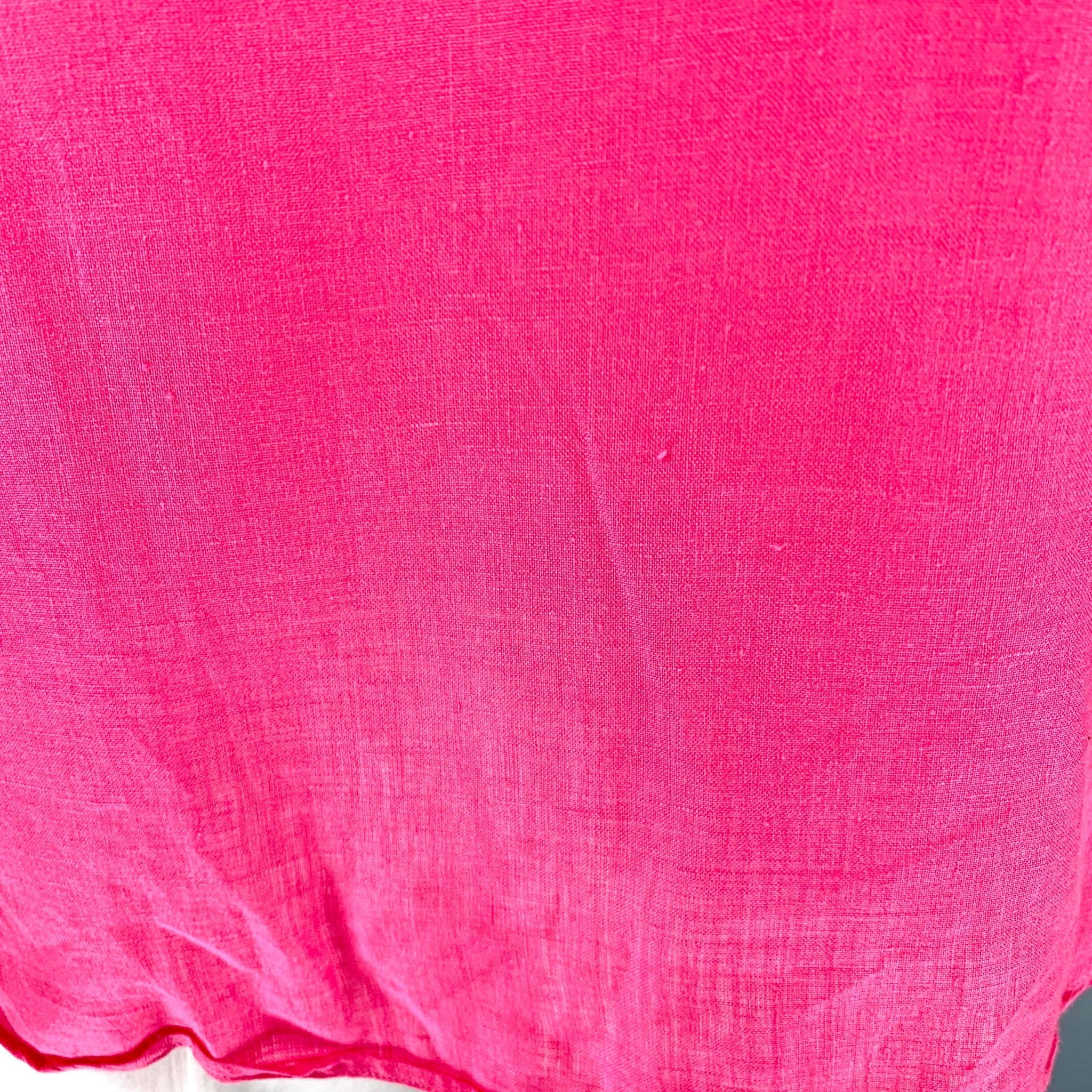 Men's RALPH LAUREN Size XXL Pink Linen Spread Collar Long Sleeve Shirt For Sale