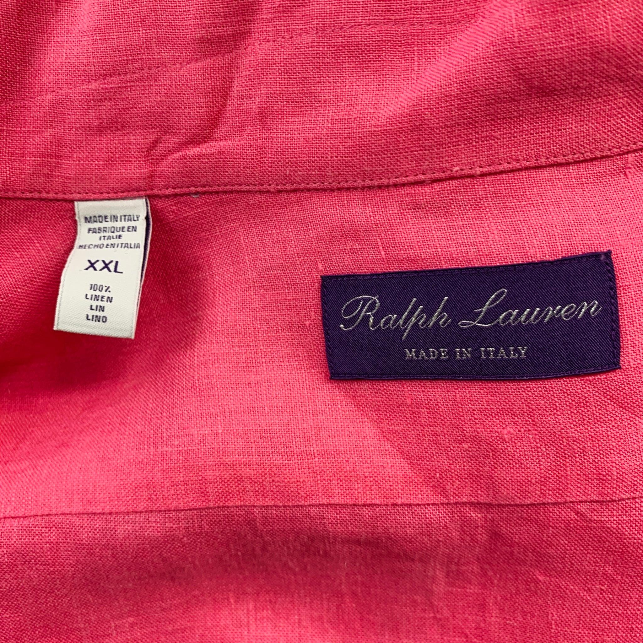 RALPH LAUREN Size XXL Pink Linen Spread Collar Long Sleeve Shirt For Sale 1