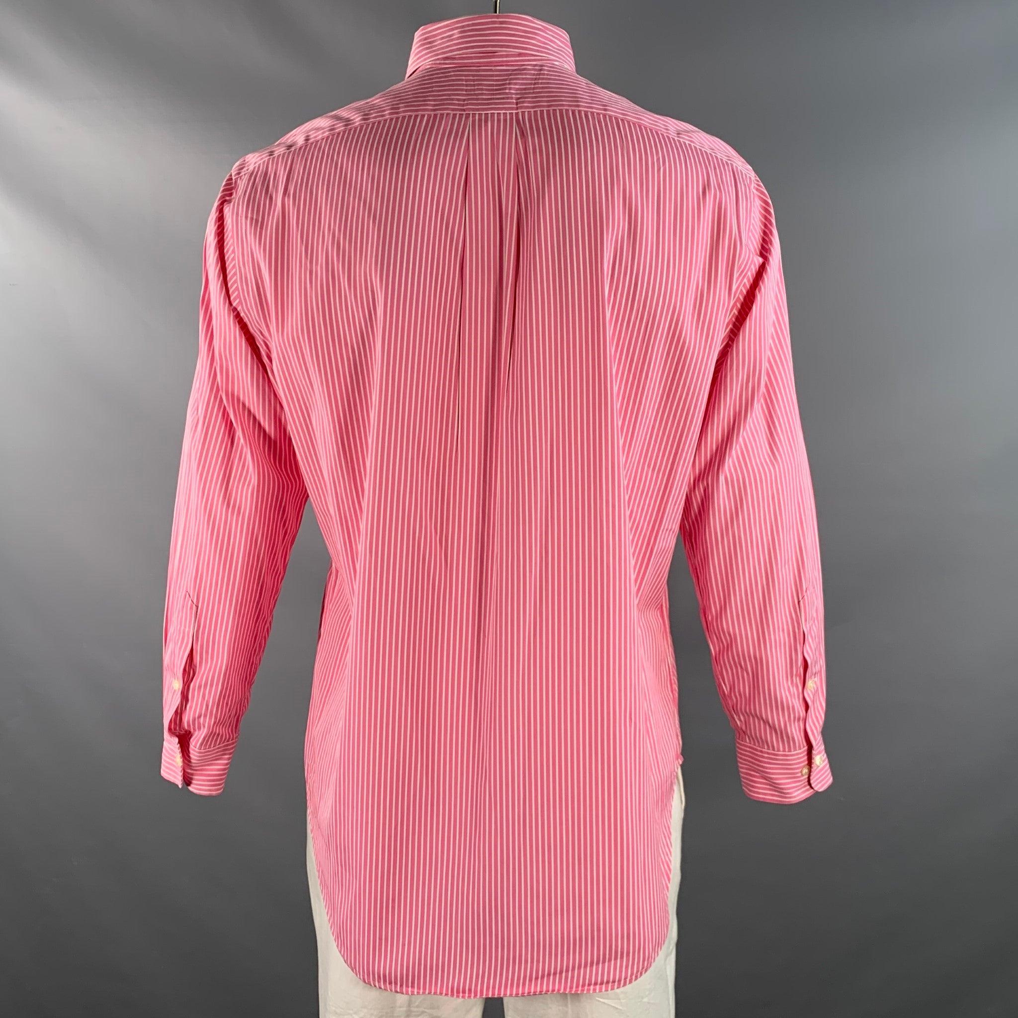 Rosa RALPH LAUREN Taglia XXL Camicia a maniche lunghe in cotone a righe bianche e rosa in vendita