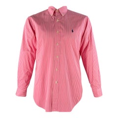 RALPH LAUREN Taglia XXL Camicia a maniche lunghe in cotone a righe bianche e rosa