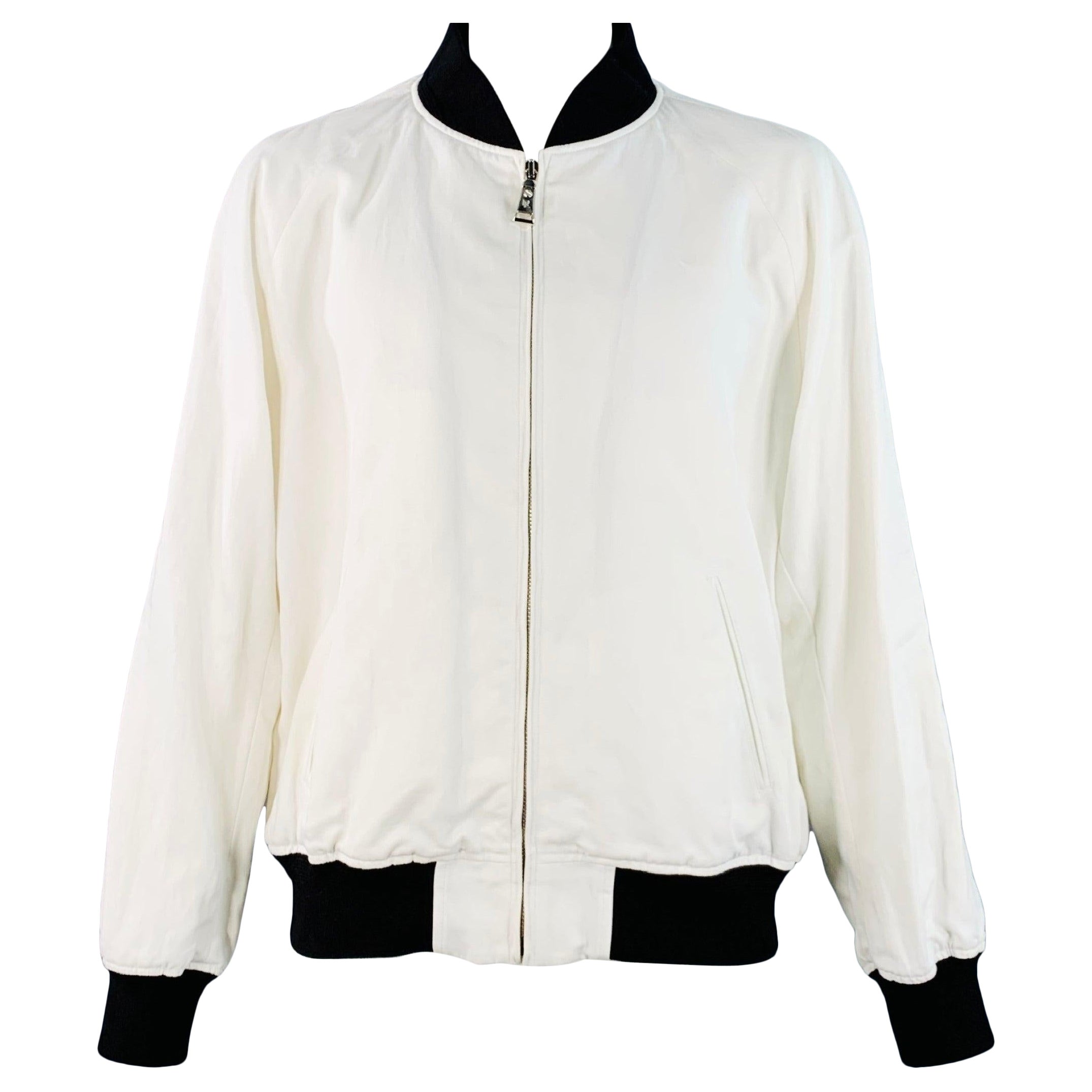 RALPH LAUREN Size XXL White Black Cotton Linen Zip Up Bomber Jacket