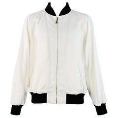 RALPH LAUREN Size XXL White Black Cotton Linen Zip Up Bomber Jacket
