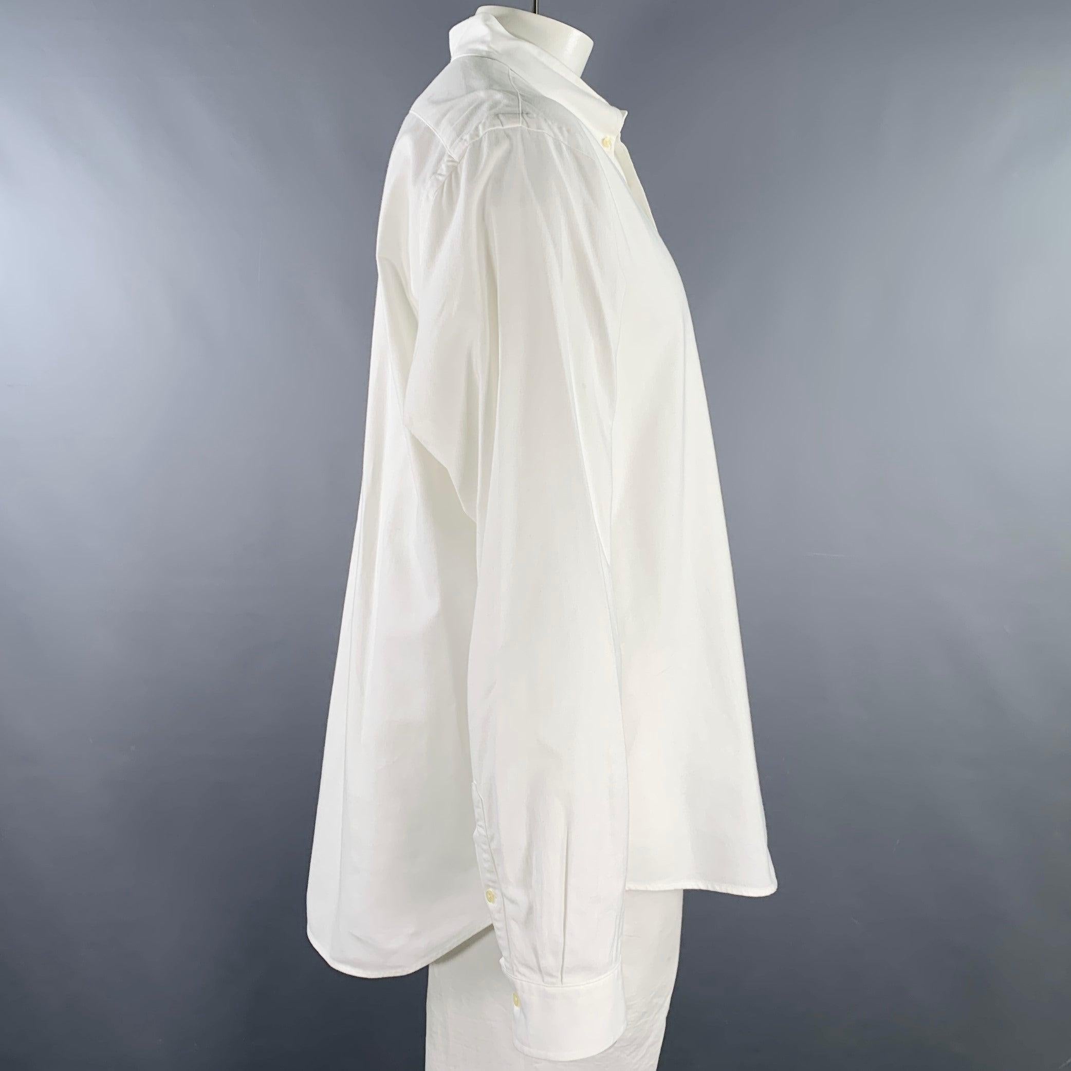 Gray RALPH LAUREN Size XXL White Cotton Blend Button Down Long Sleeve Shirt For Sale