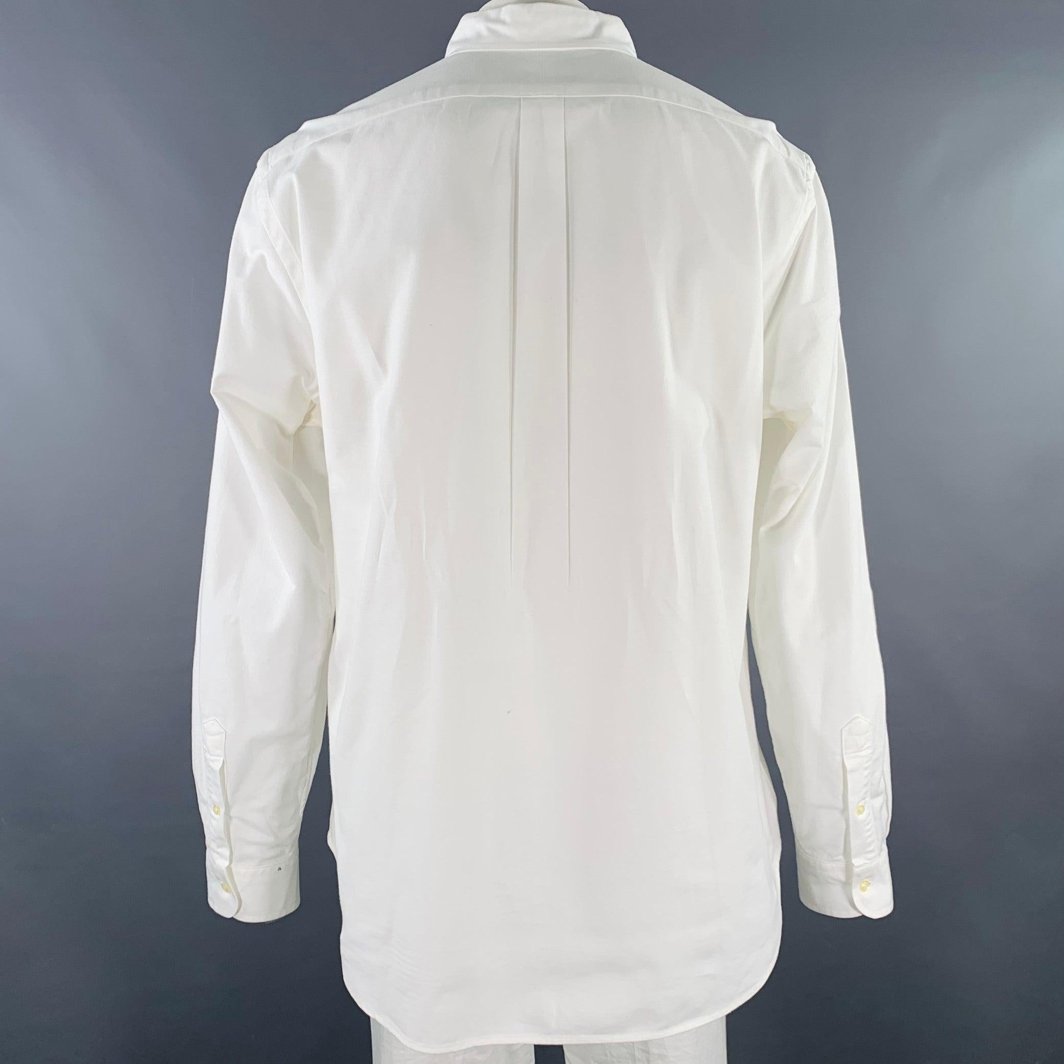RALPH LAUREN Size XXL White Cotton Blend Button Down Long Sleeve Shirt In Good Condition For Sale In San Francisco, CA
