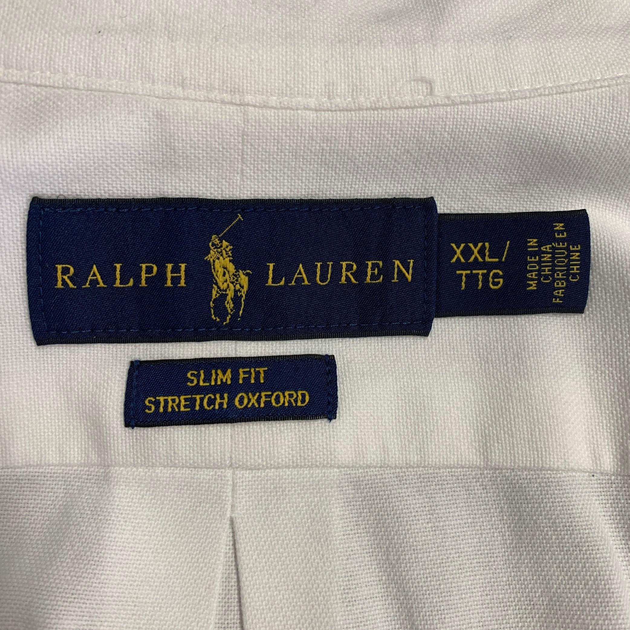 Men's RALPH LAUREN Size XXL White Cotton Blend Button Down Long Sleeve Shirt For Sale
