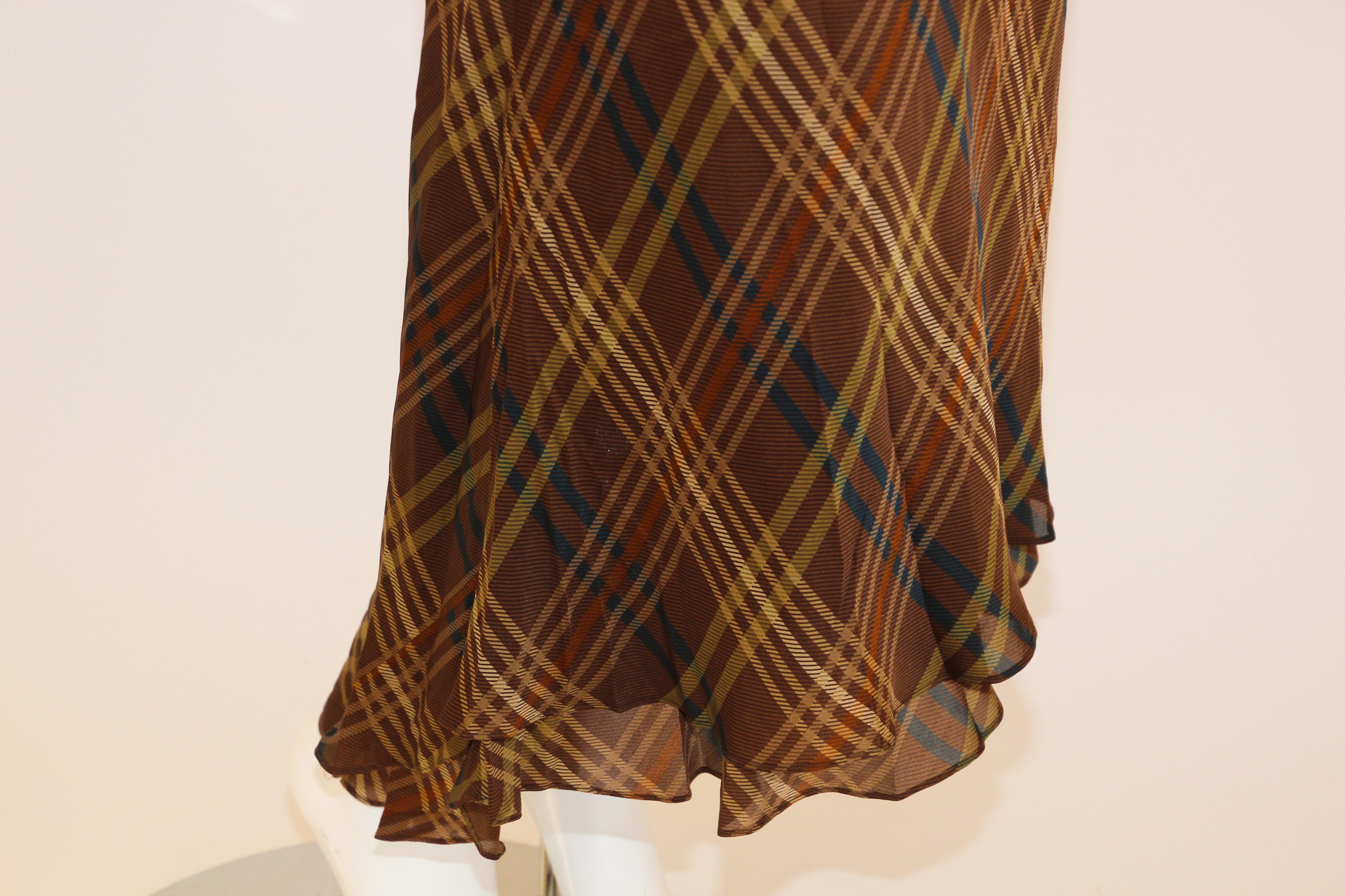 Ralph Lauren Silk Sleeveless Shirt and Maxi Skirt Set Brown Tartan 3