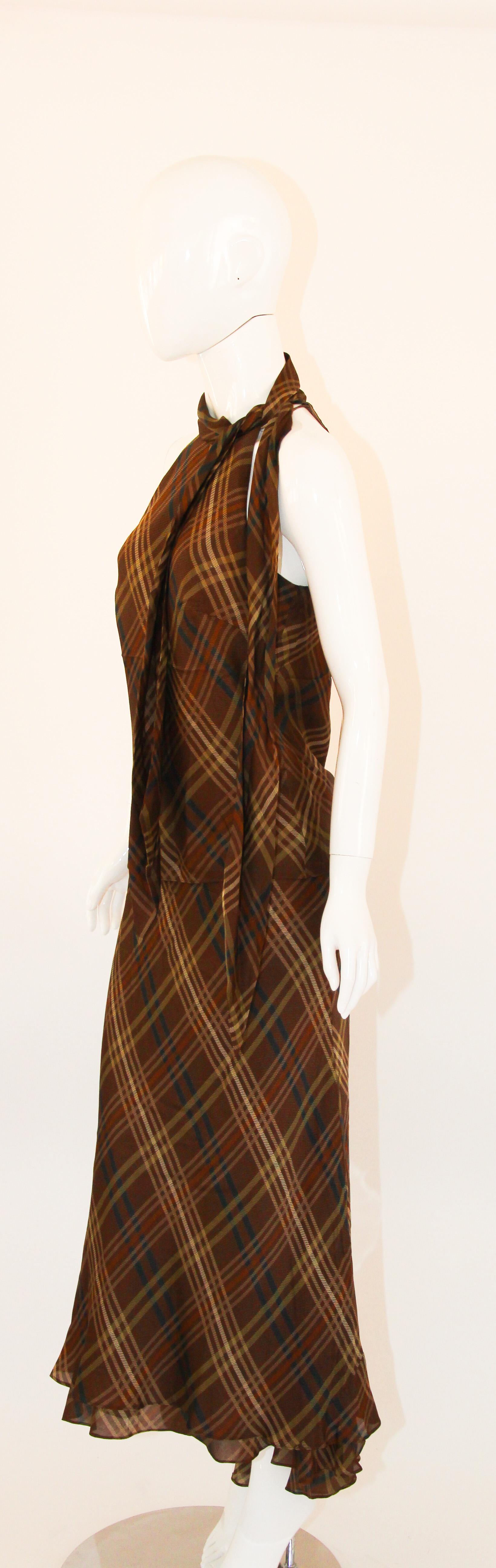 Ralph Lauren Silk Sleeveless Shirt and Maxi Skirt Set Brown Tartan 5
