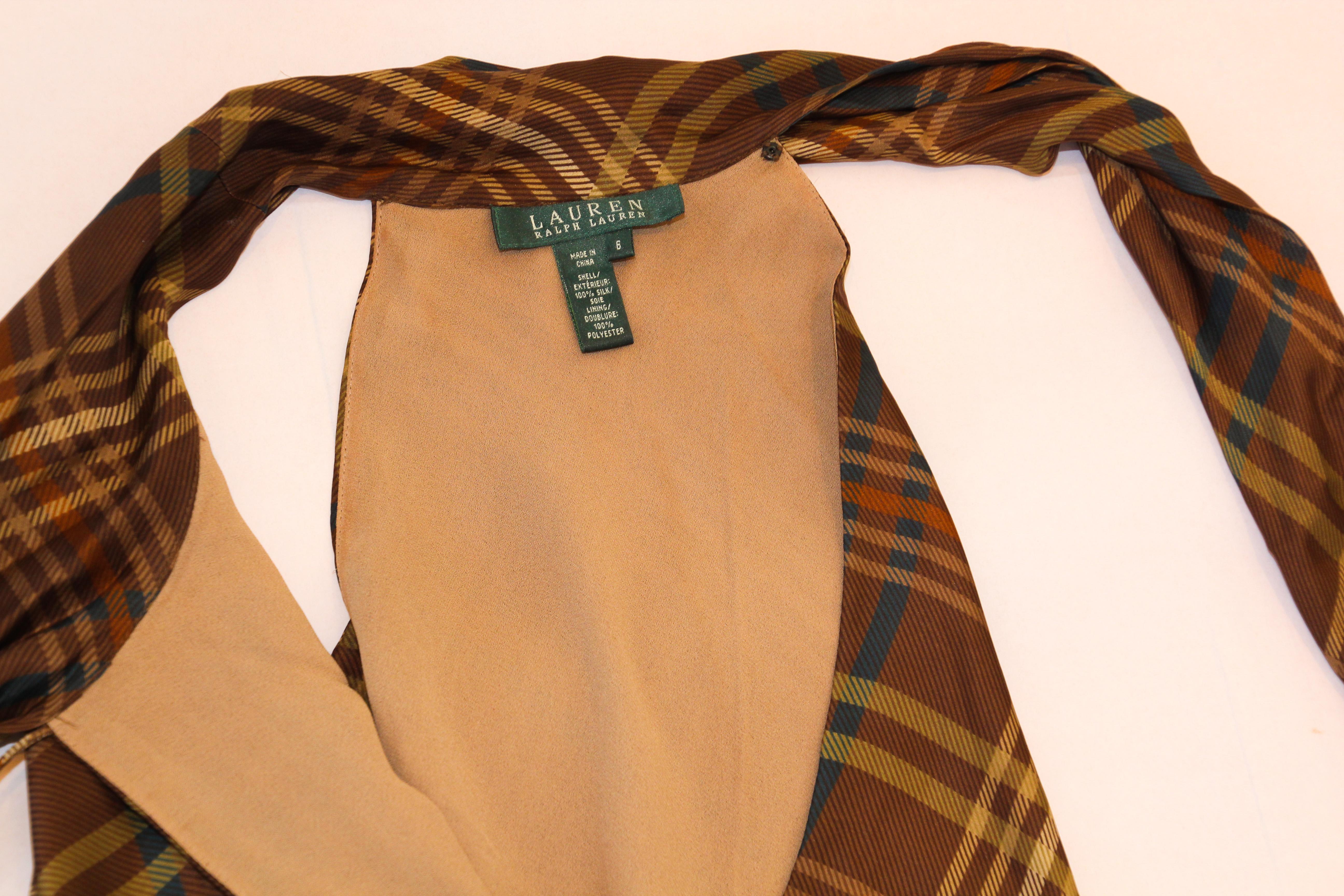 Ralph Lauren Silk Sleeveless Shirt and Maxi Skirt Set Brown Tartan 11