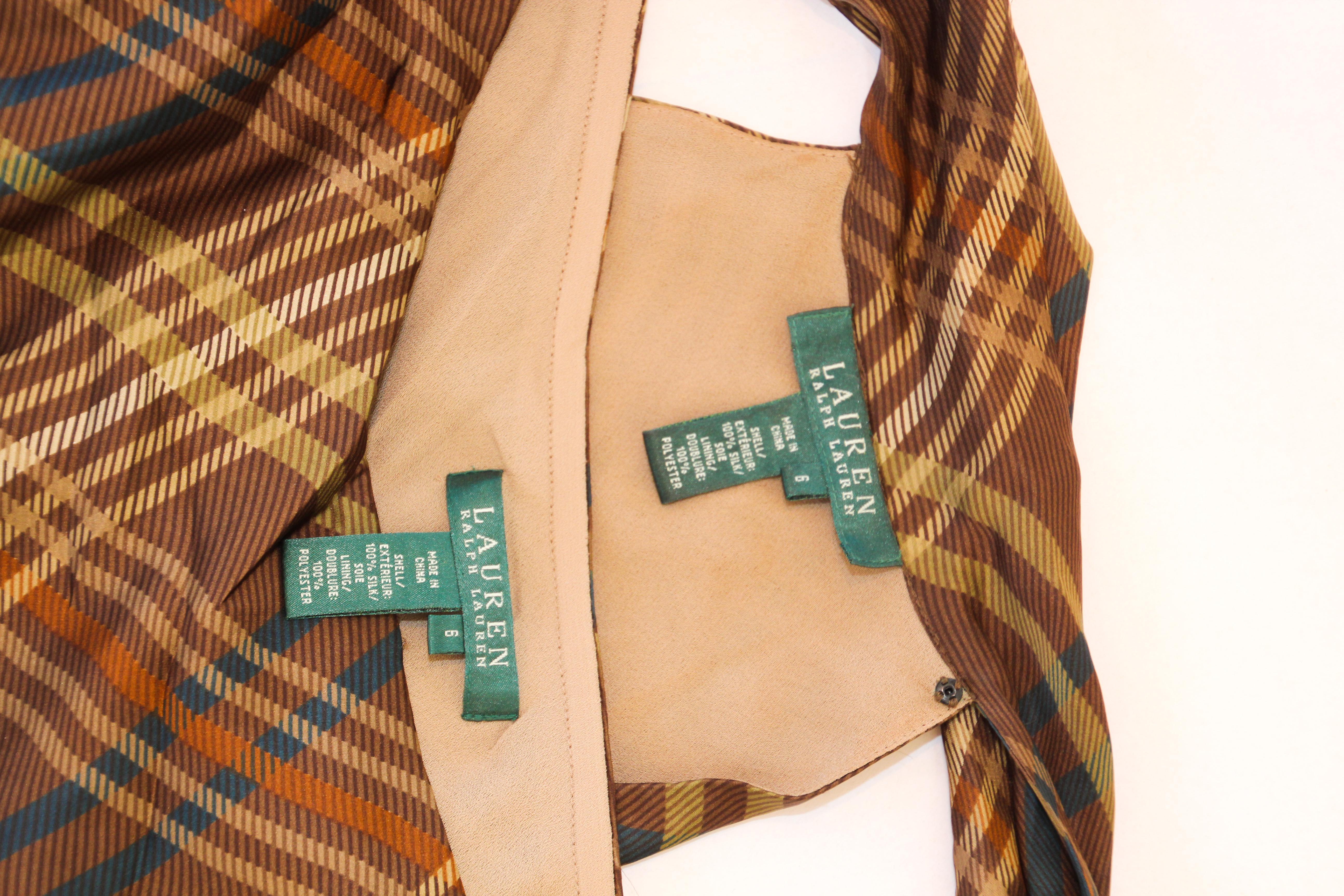 Ralph Lauren Silk Sleeveless Shirt and Maxi Skirt Set Brown Tartan 12