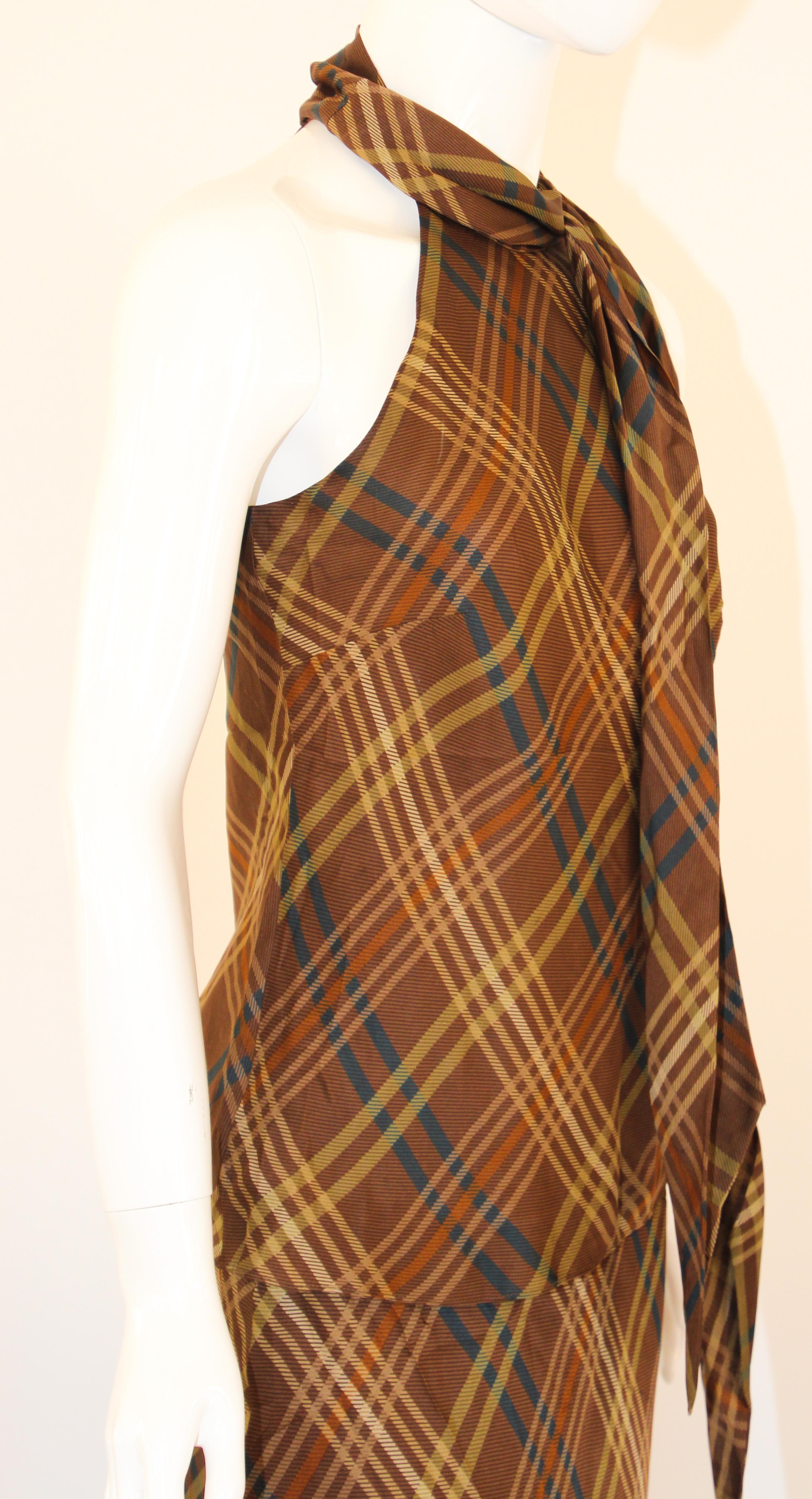 Ralph Lauren Silk Sleeveless Shirt and Maxi Skirt Set Brown Tartan 1