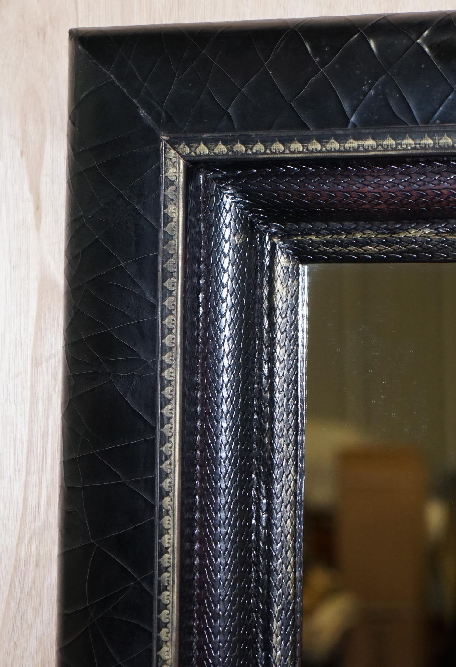 Modern Ralph Lauren Snakeskin Patina & Leather Cushion Curved Framed Mirror