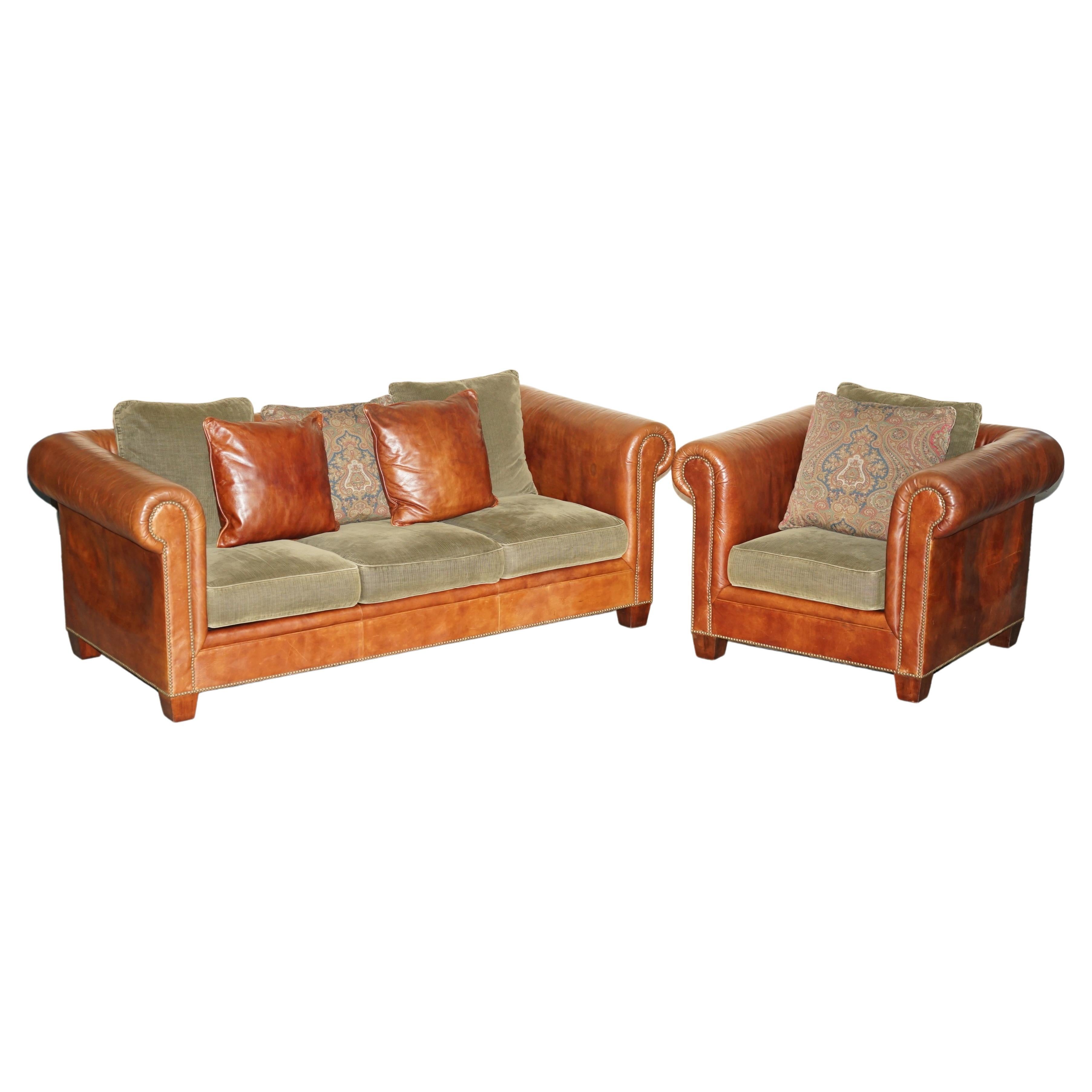 Ralph Lauren Sofa and Armchair Brown Leather Club Suite from New York  Madison Ave For Sale at 1stDibs