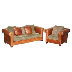 Ralph Lauren Sofa & Armchair Brown Leather Club Suite from New York Madison Ave