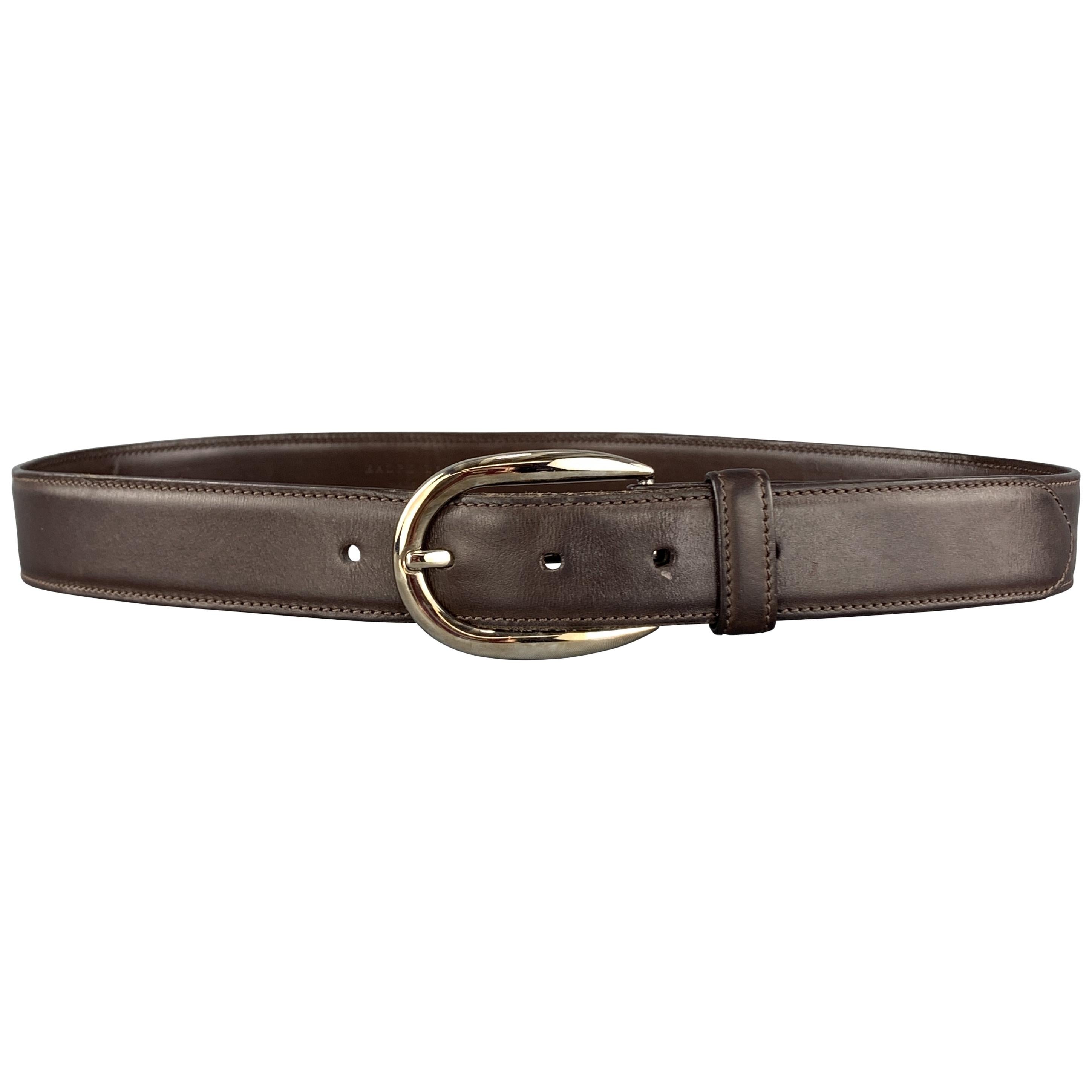 RALPH LAUREN Solid Size 32 Brown Leather Belt For Sale at 1stdibs