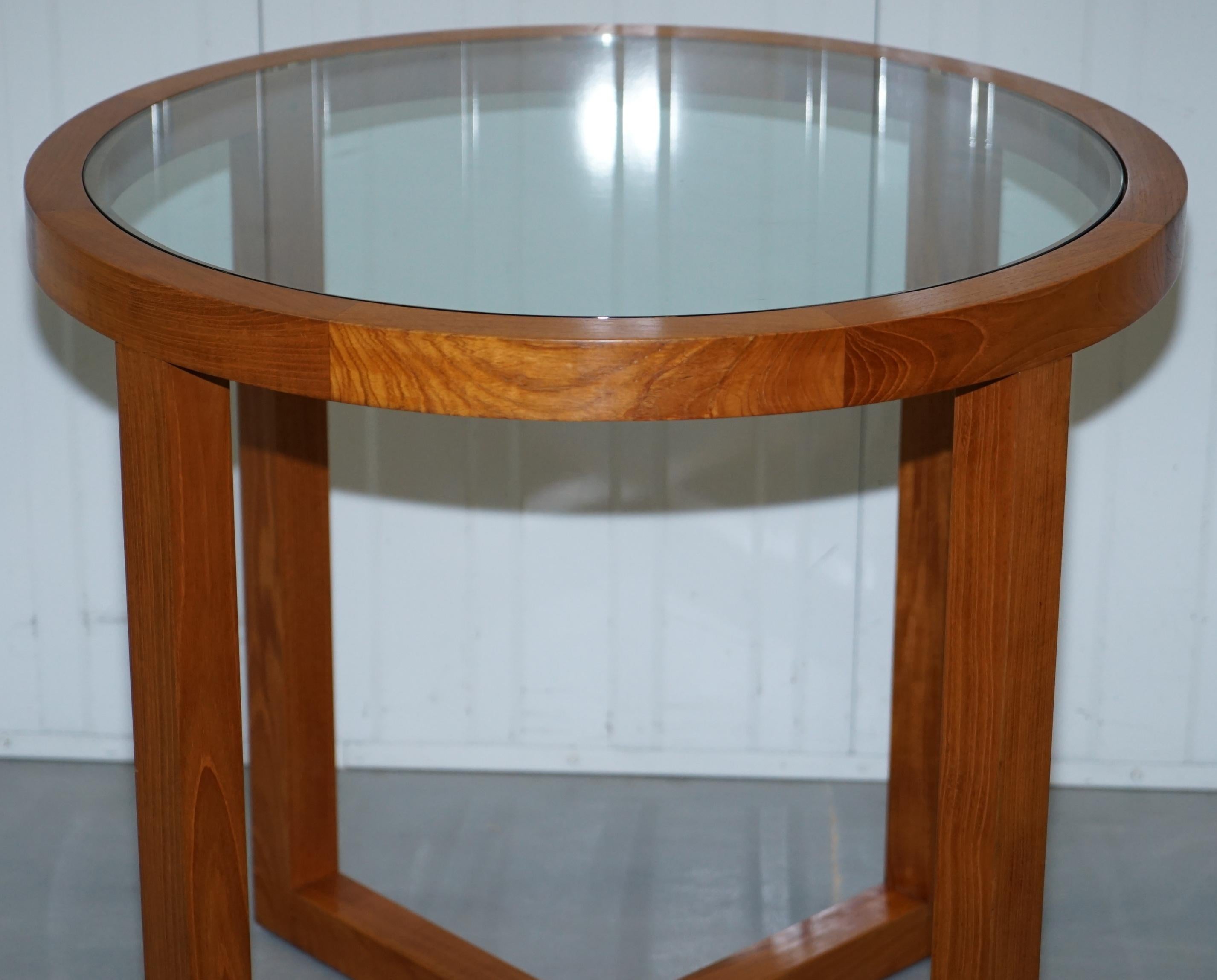 English Ralph Lauren Solid Teak and Glass Round Centre Occasional Table For Sale