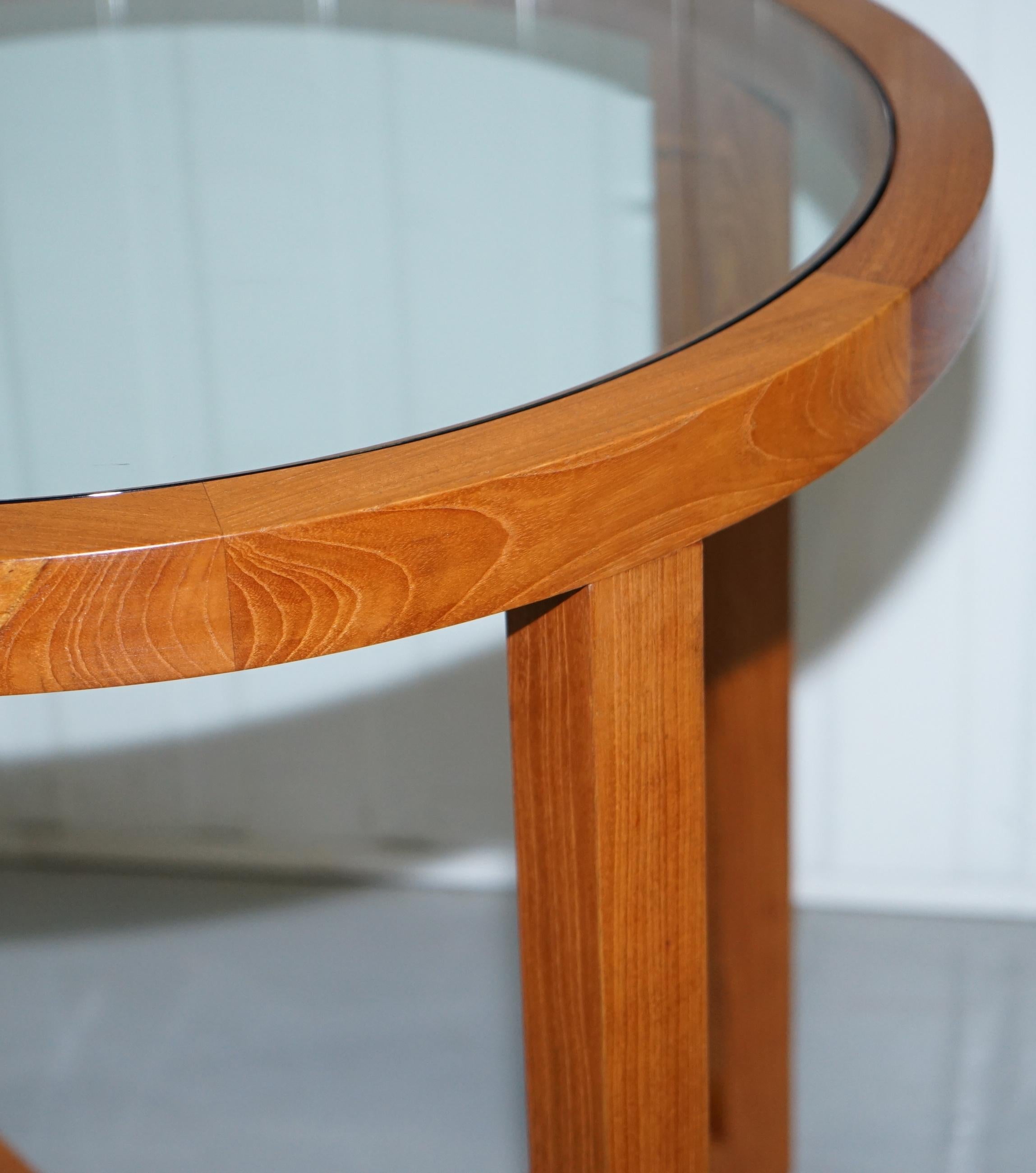 Ralph Lauren Solid Teak and Glass Round Centre Occasional Table For Sale 1