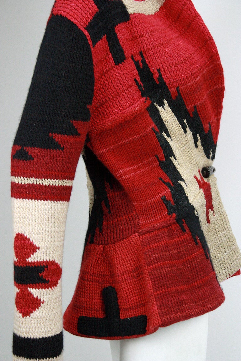 Ralph Lauren Southwest Deep Red Knit Cardigan with Peplum NWT at