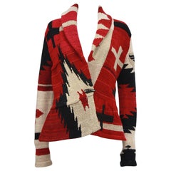 Ralph Lauren Southwest Deep Red Strickjacke mit Schößchen NWT