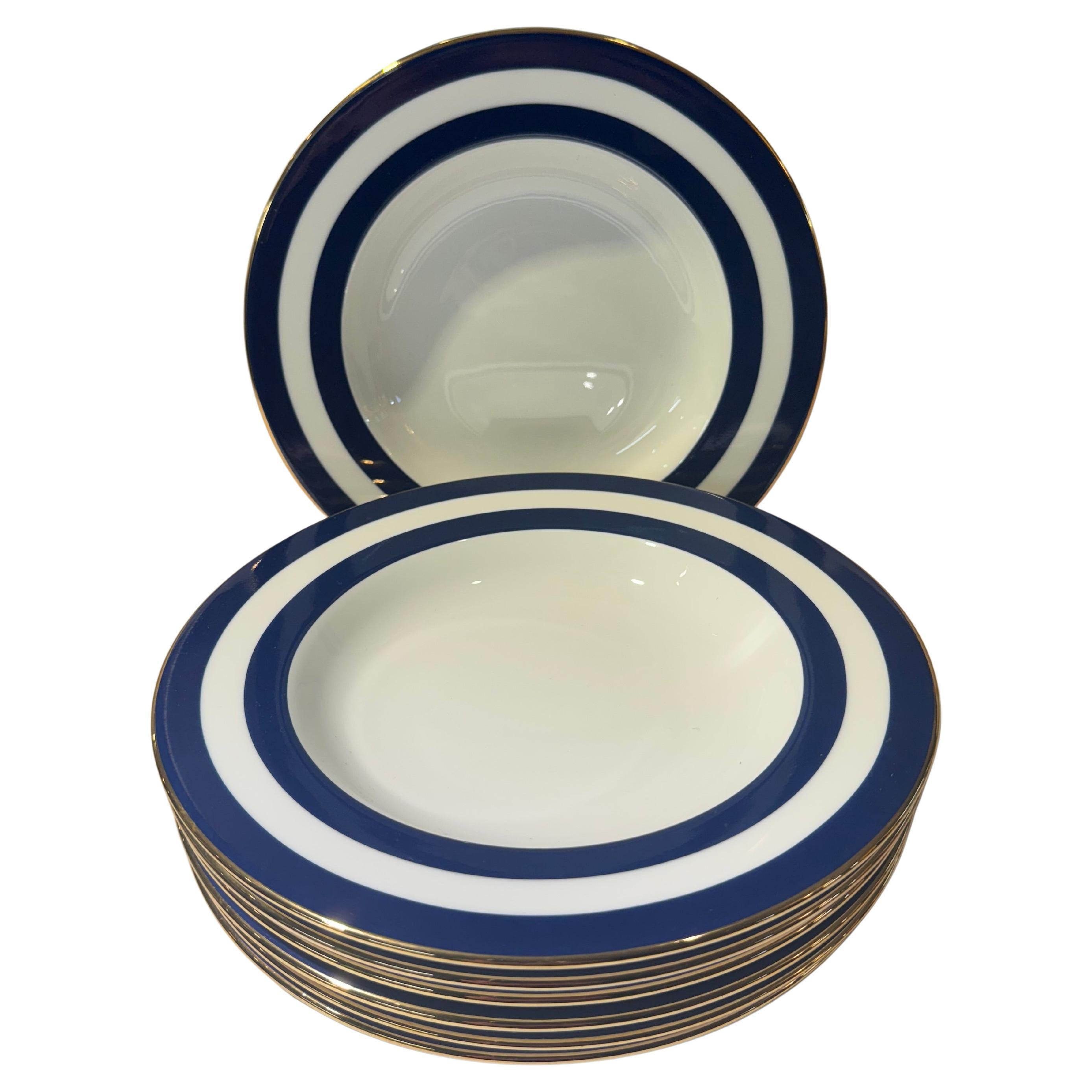 Ralph Lauren Spectator Cadet Blue Rim Soup Bowls ~ Set of 6