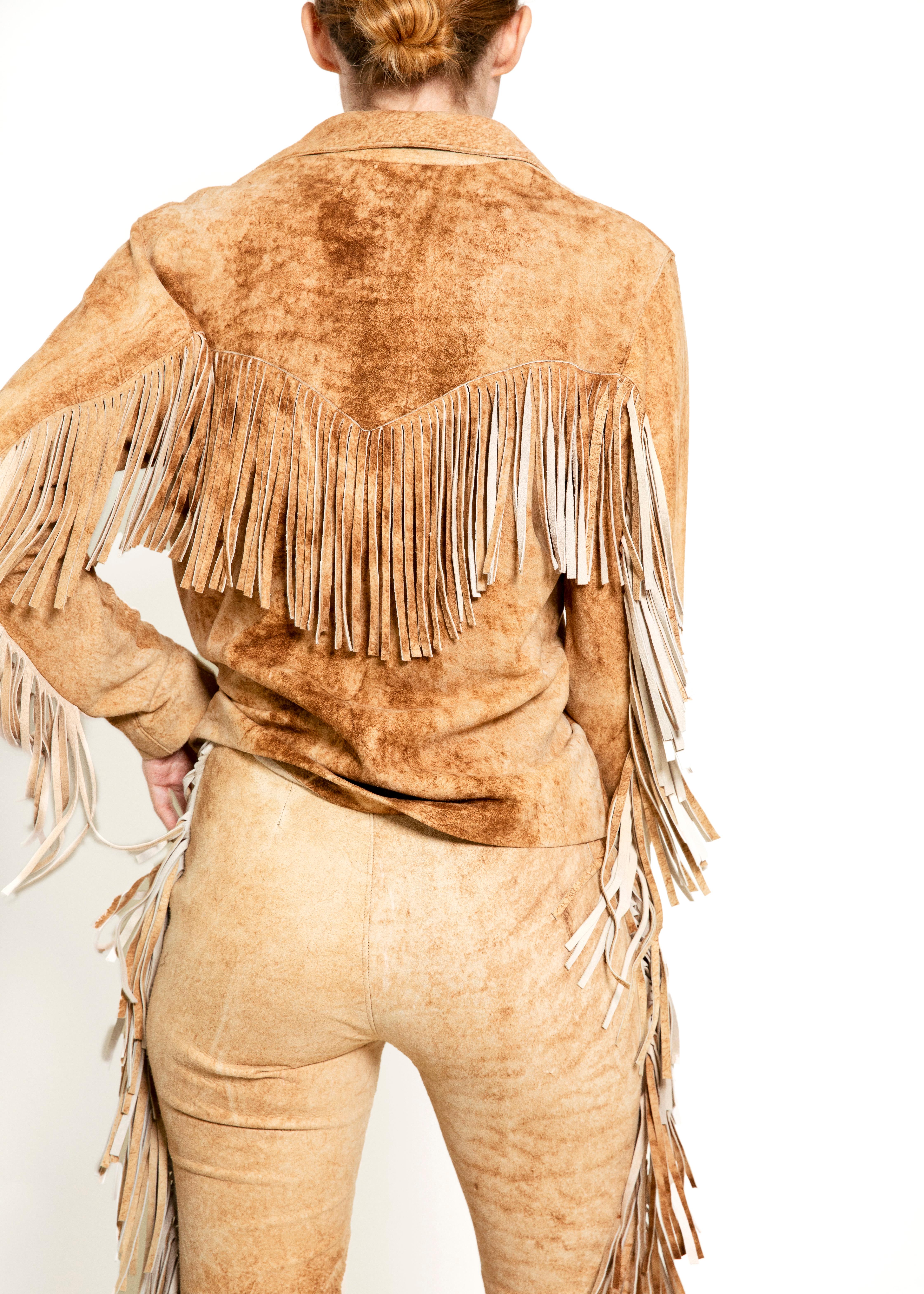 Ralph Lauren Sport Fringe Leather Top & Pant Set In Excellent Condition For Sale In Los Angeles, CA