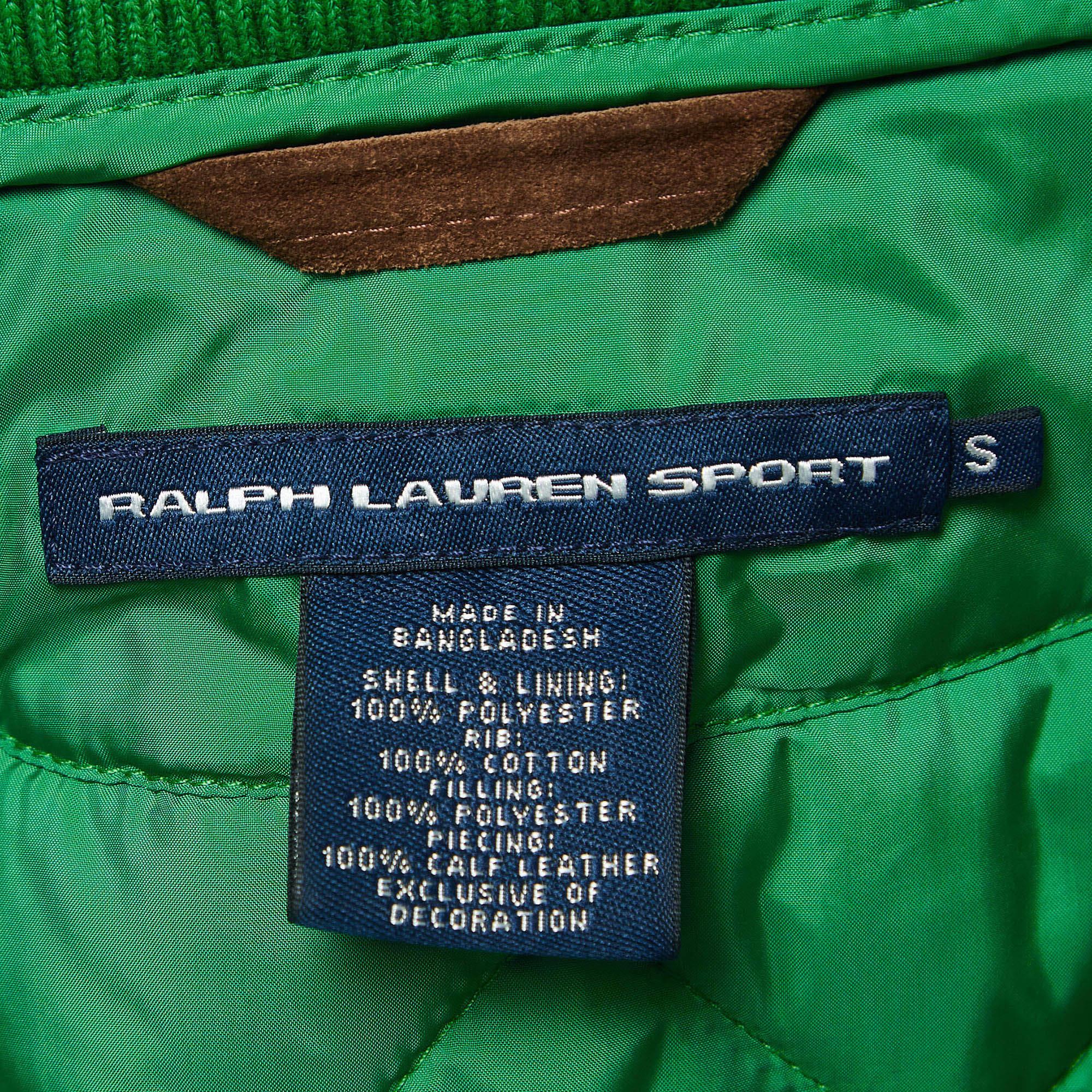 Ralph Lauren Sport Green Embroidered Suede Trim Synthetic Quilted Vest S In Excellent Condition For Sale In Dubai, Al Qouz 2