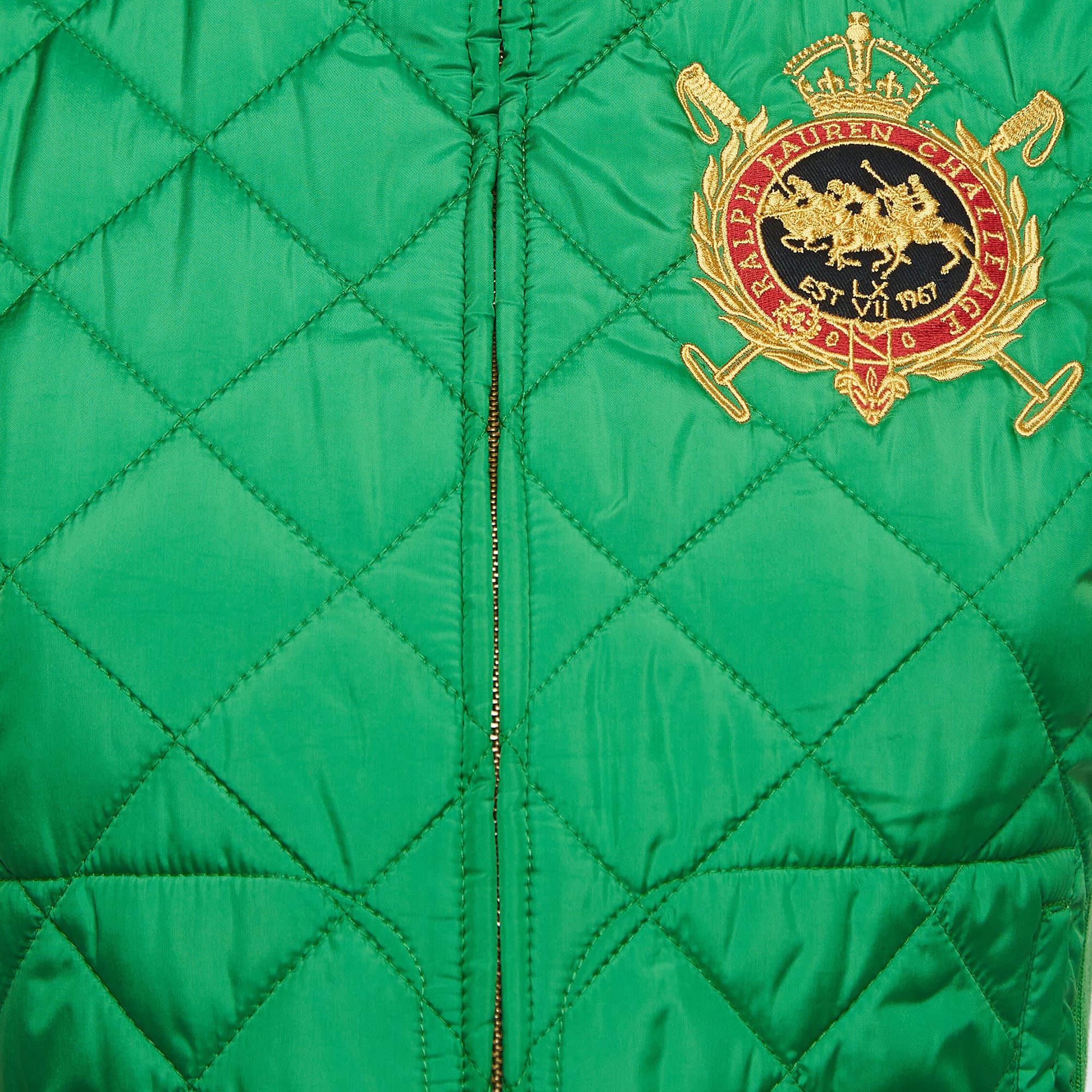 Women's Ralph Lauren Sport Green Embroidered Suede Trim Synthetic Quilted Vest S For Sale