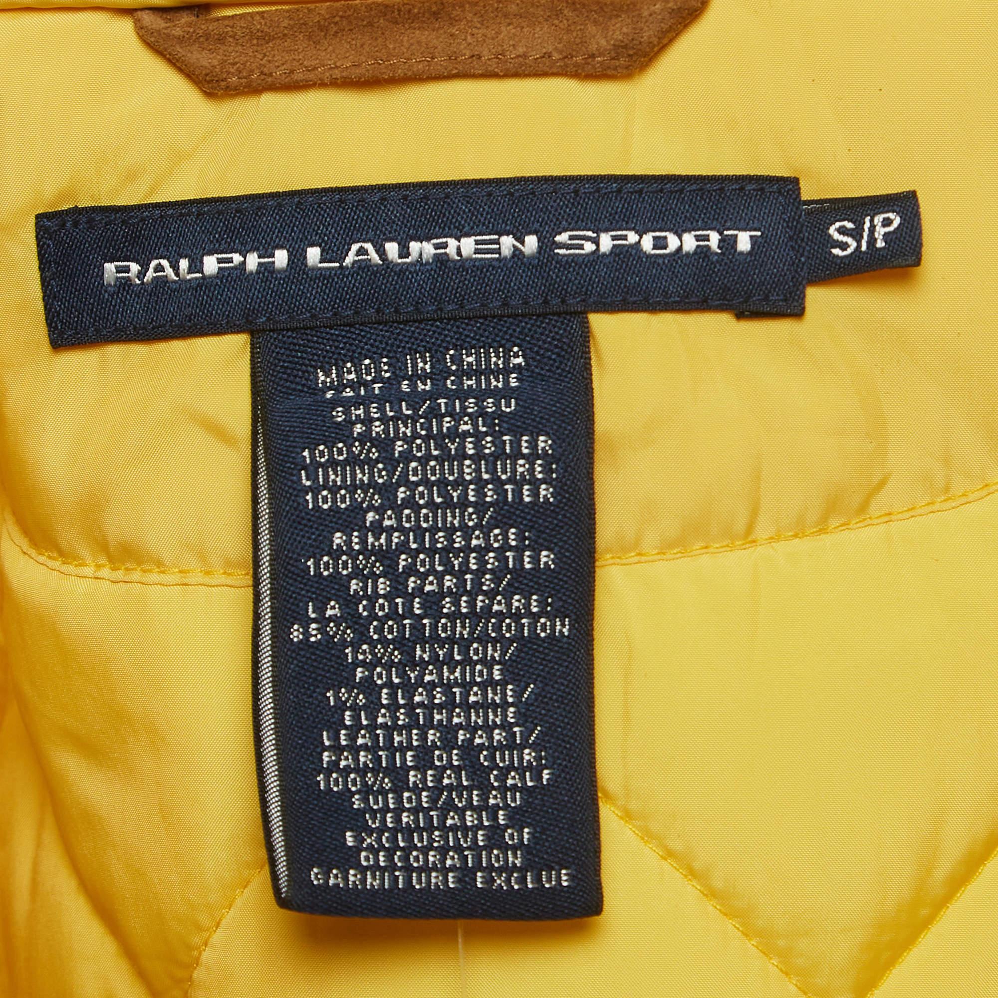 Women's Ralph Lauren Sport Yellow Embroidered Suede Trim Synthetic Quilted Vest S For Sale