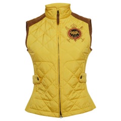 Ralph Lauren Sport Yellow Embroidered Suede Trim Synthetic Quilted Vest S