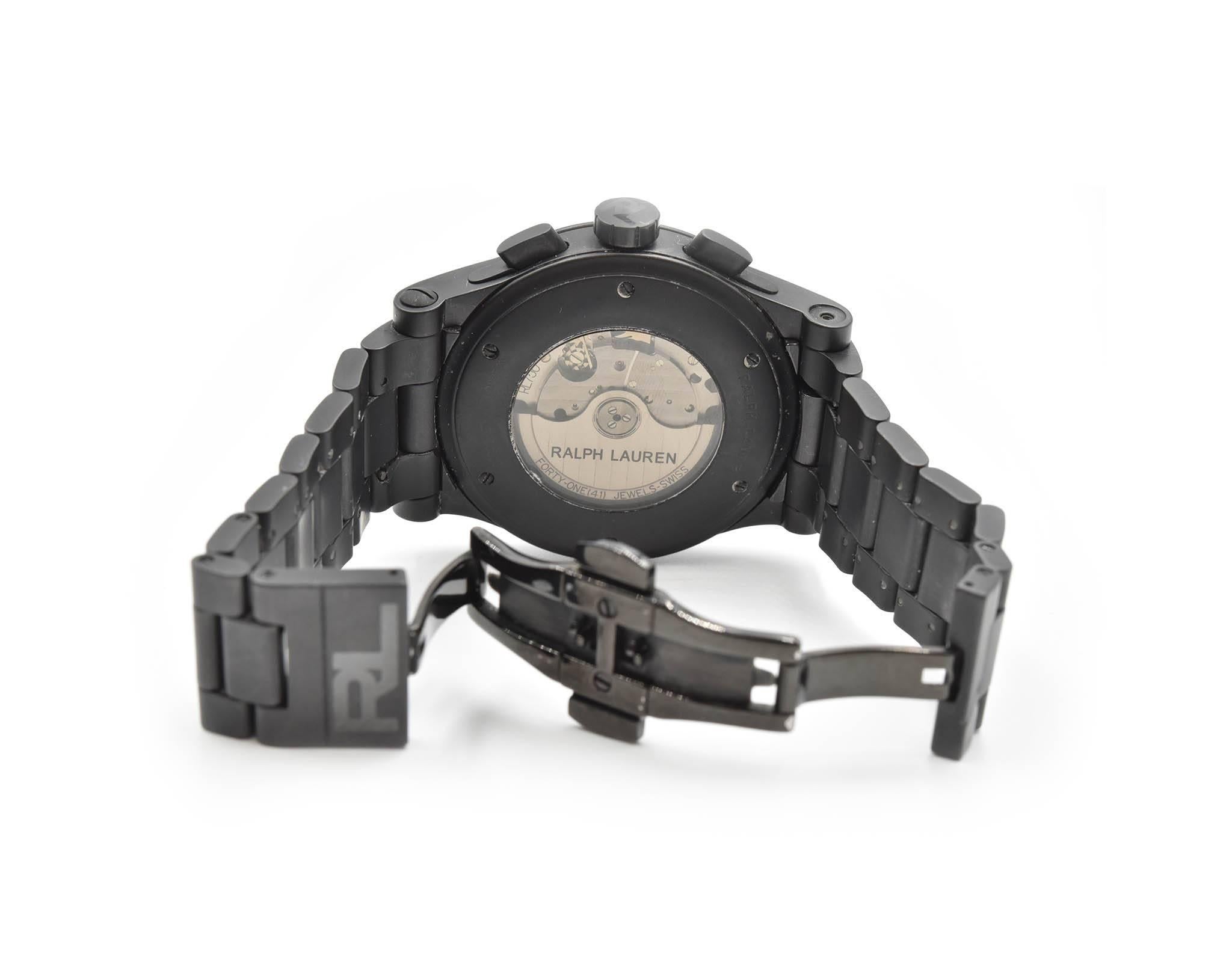 Ralph Lauren Black Matte Ceramic Sporting Chronograph automatic Wristwatch  In Excellent Condition In Scottsdale, AZ