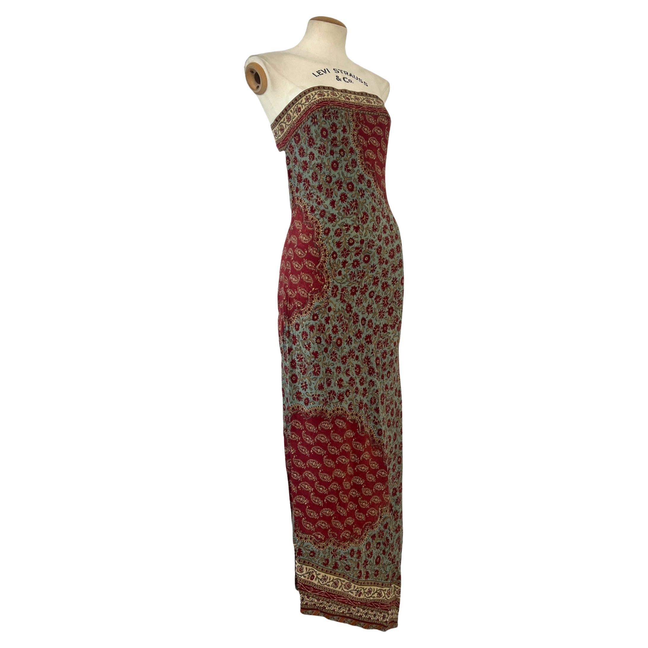 Ralph Lauren Spring/Summer 1997 Floral Print Cutout Strapless Dress For Sale