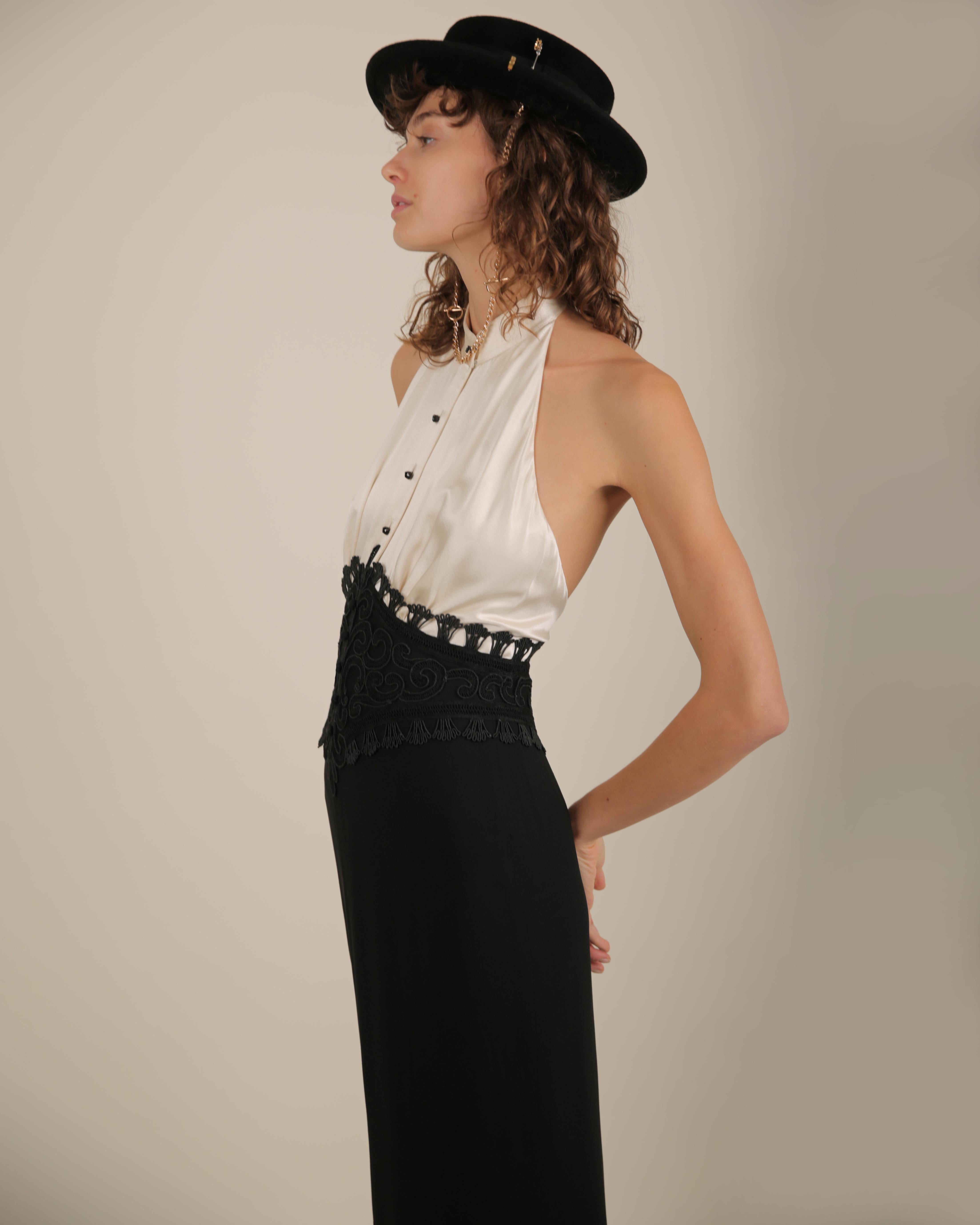 Ralph Lauren SS 2013 black white sleeveless halter backless button up dress gown For Sale 6