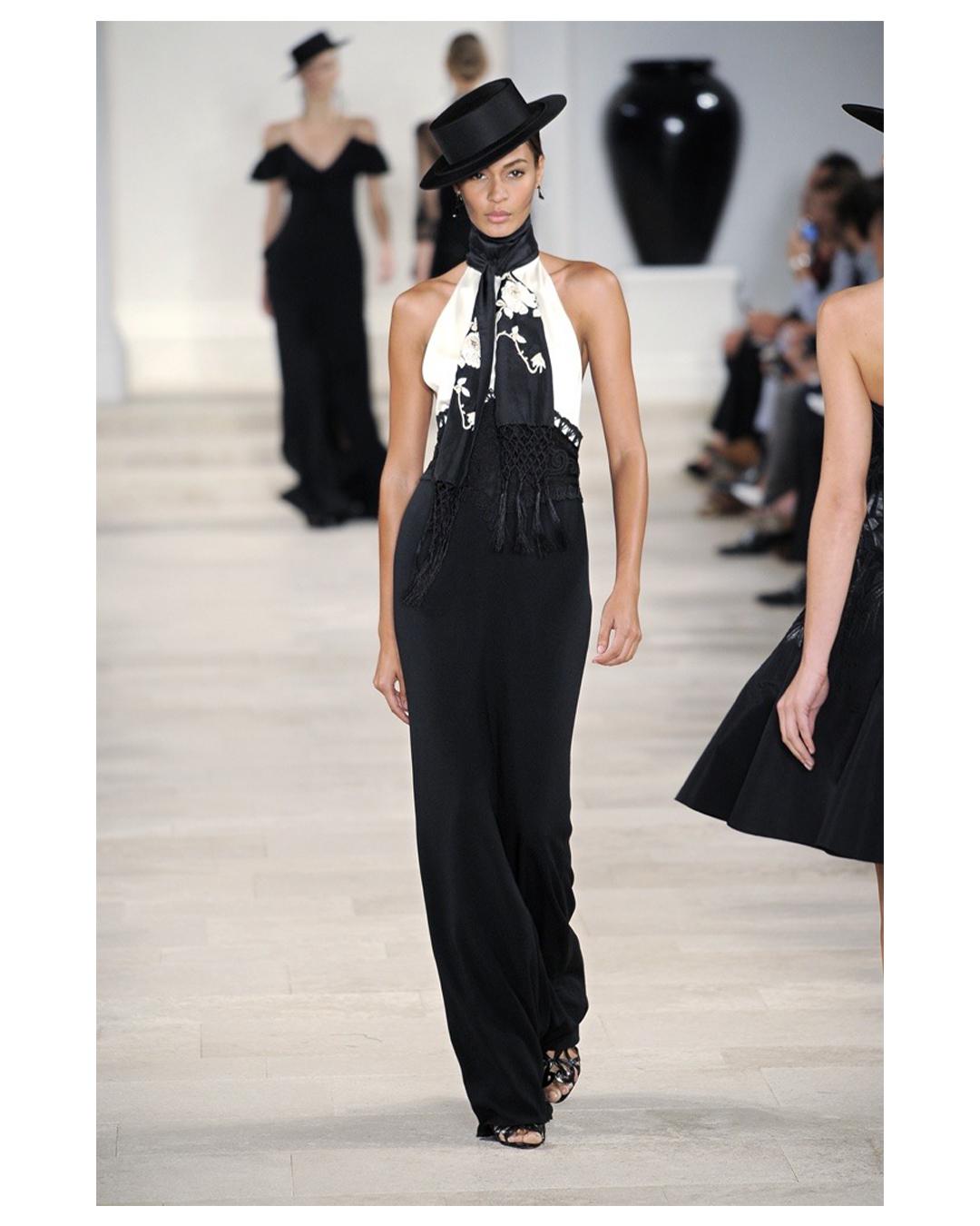 Ralph Lauren SS 2013 black white sleeveless halter backless button up dress gown For Sale 8